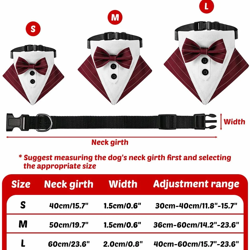 DONGKER Bandana da Smoking per Cani, Collare Regolabile per Cane Gatti Piccola Media Grande Matrimonio