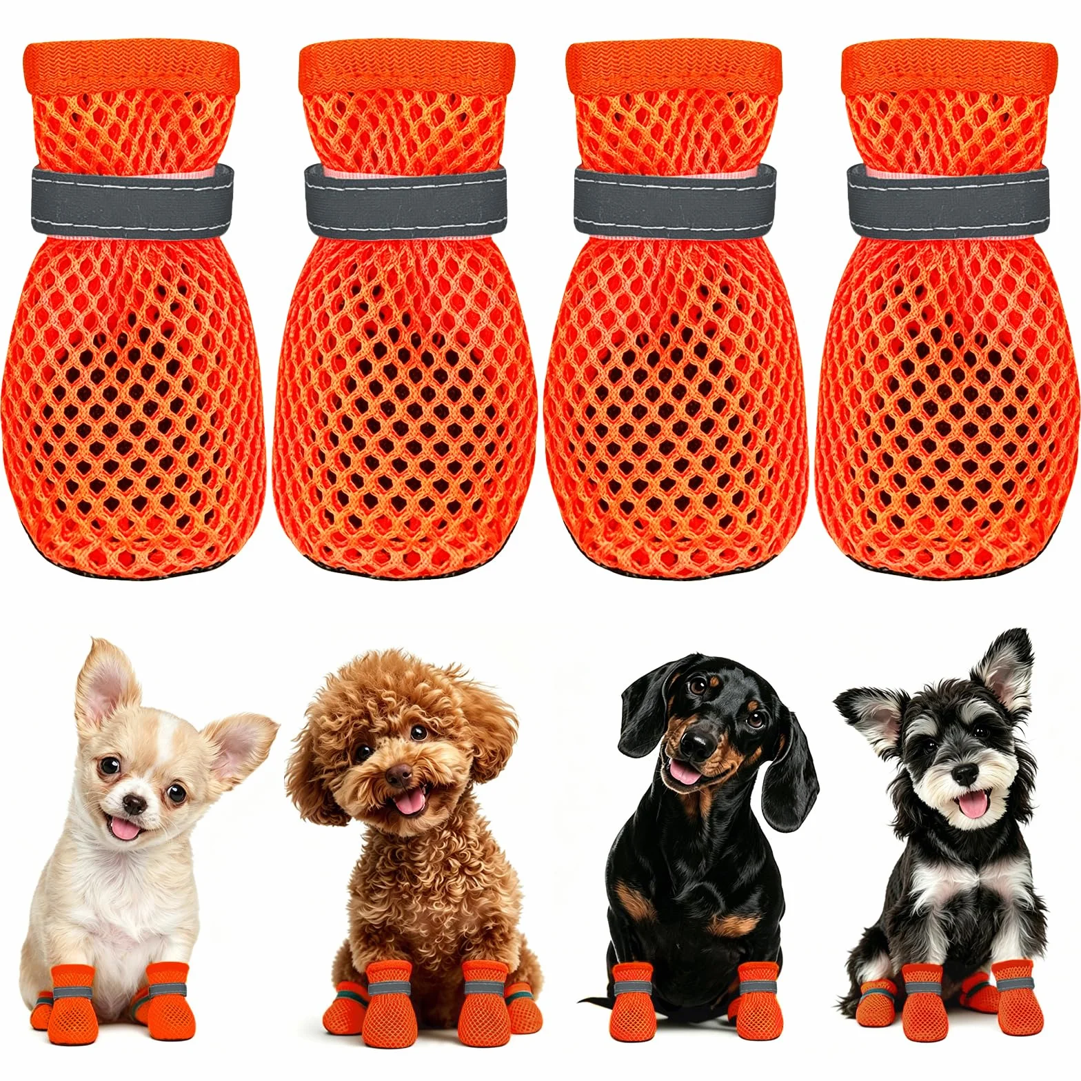 Scarpe Estive per Cani, 4 Pezzi, in Rete, Antiscivolo e Traspiranti, Protettive per Superfici Calde, Erbose e Bagnate Attenzione: non scegliere la taglia che usi abitualmente