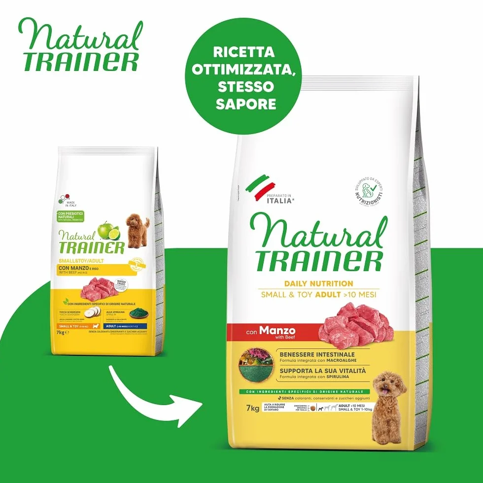 Natural Trainer Cibo per Cani Small & Toy Manzo e Riso 7kg