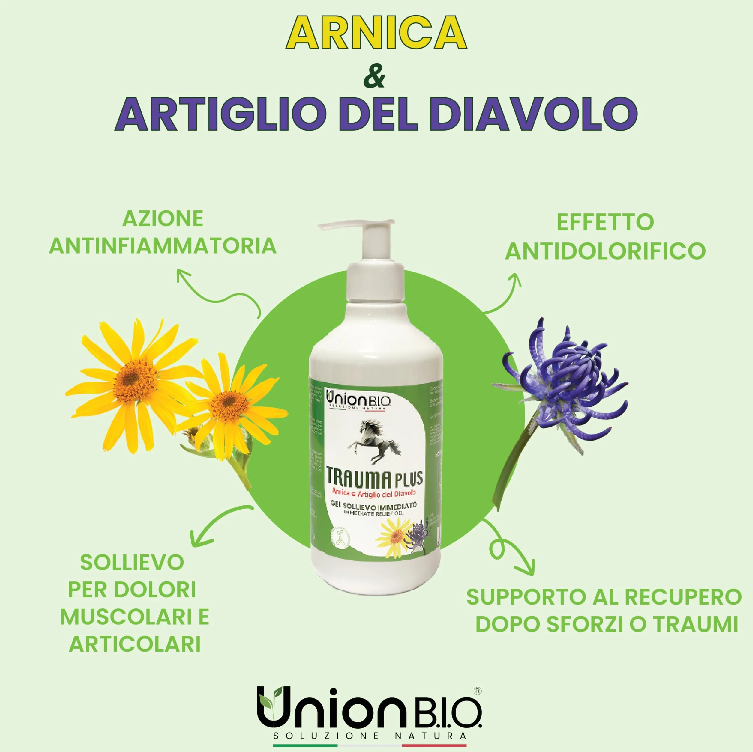 Union B.I.O. Soluzione Natura Traumaplus Gel Arnica Montana e Artiglio del Diavolo 500ml