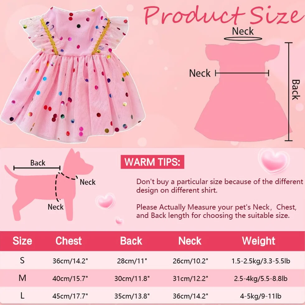 Vestito con Tutù per Cani Abito da Cane Gonna da Cucciolo Abiti da Principessa Tutù Abito da Sposa in Pizzo di Lusso com Pois(S)