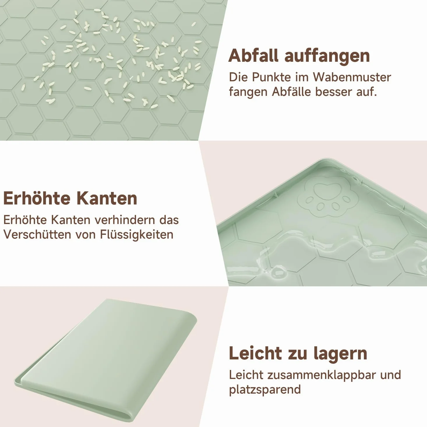 Tappetino per lettiera per gatti, taglie forti, 101 x 71 cm, grande, XXL, in silicone alimentare, impermeabile, resistente alle urine, antiscivolo, facile da pulire, verde chiaro