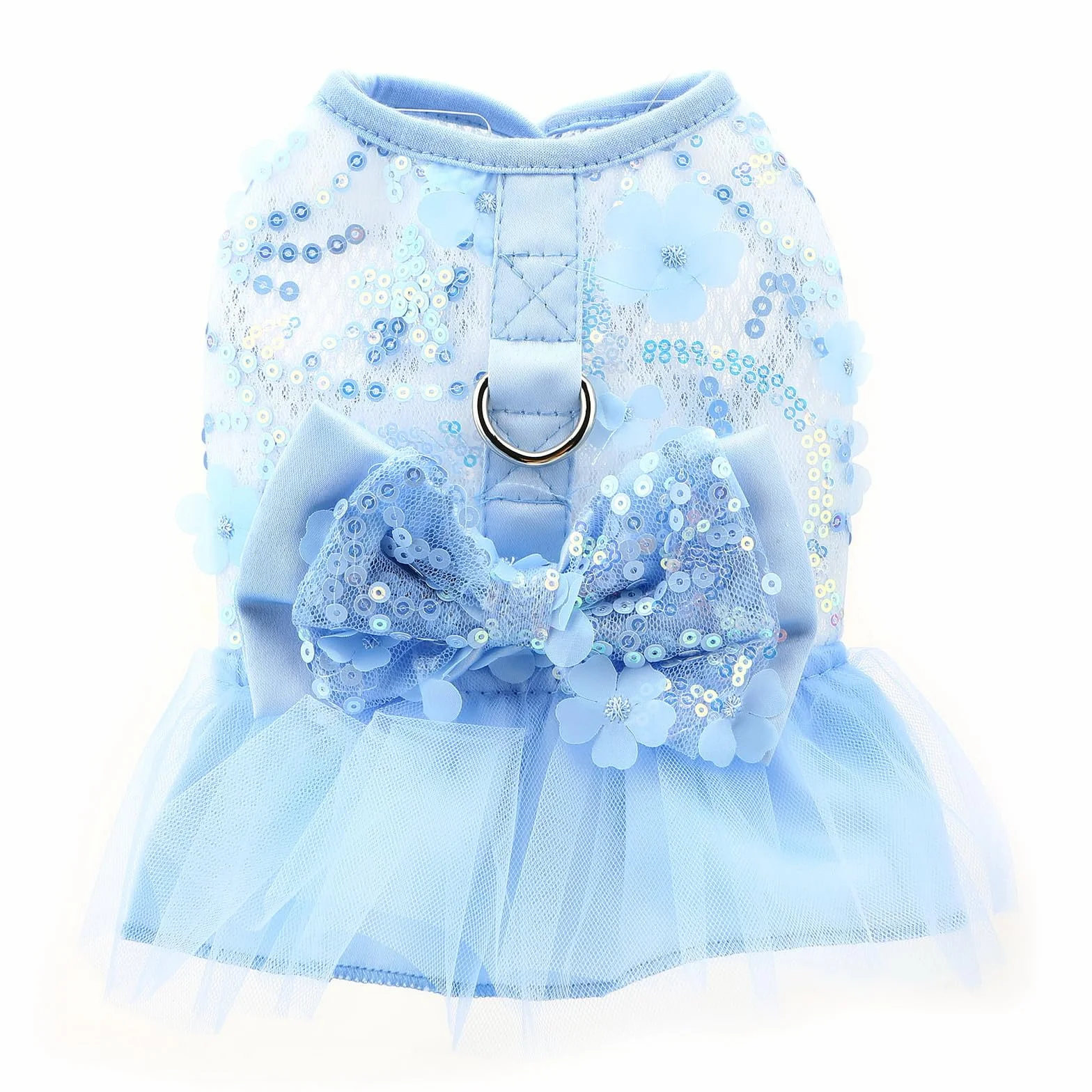 PAIDEFUL Vestito per cani, vestito di lusso con fiocco da principessa, per ragazze e cani, gonna per animali domestici in rete con paillettes, fiori, gatti, cuccioli, abiti per feste di nozze,