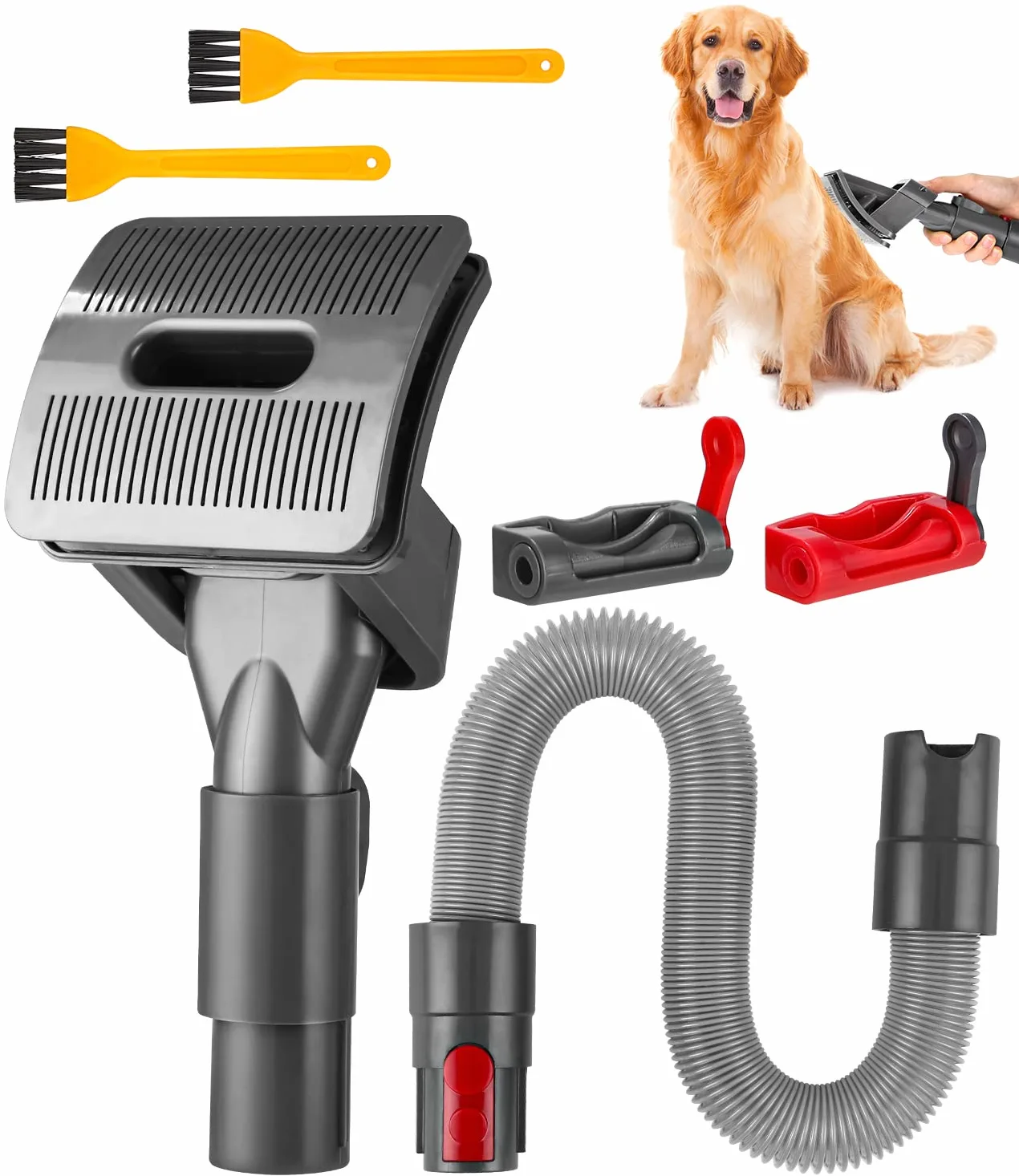 Spazzola per Cani,Peli Cane Gatto Compatibile per Dyson V11 V10 V8 V7,Spazzola Aspira Peli Animali Domestici con Adattatore Convertitore,2 Fermo Tasto Accensione,2 Spazzolini,Pet Grooming Kit Ricambi