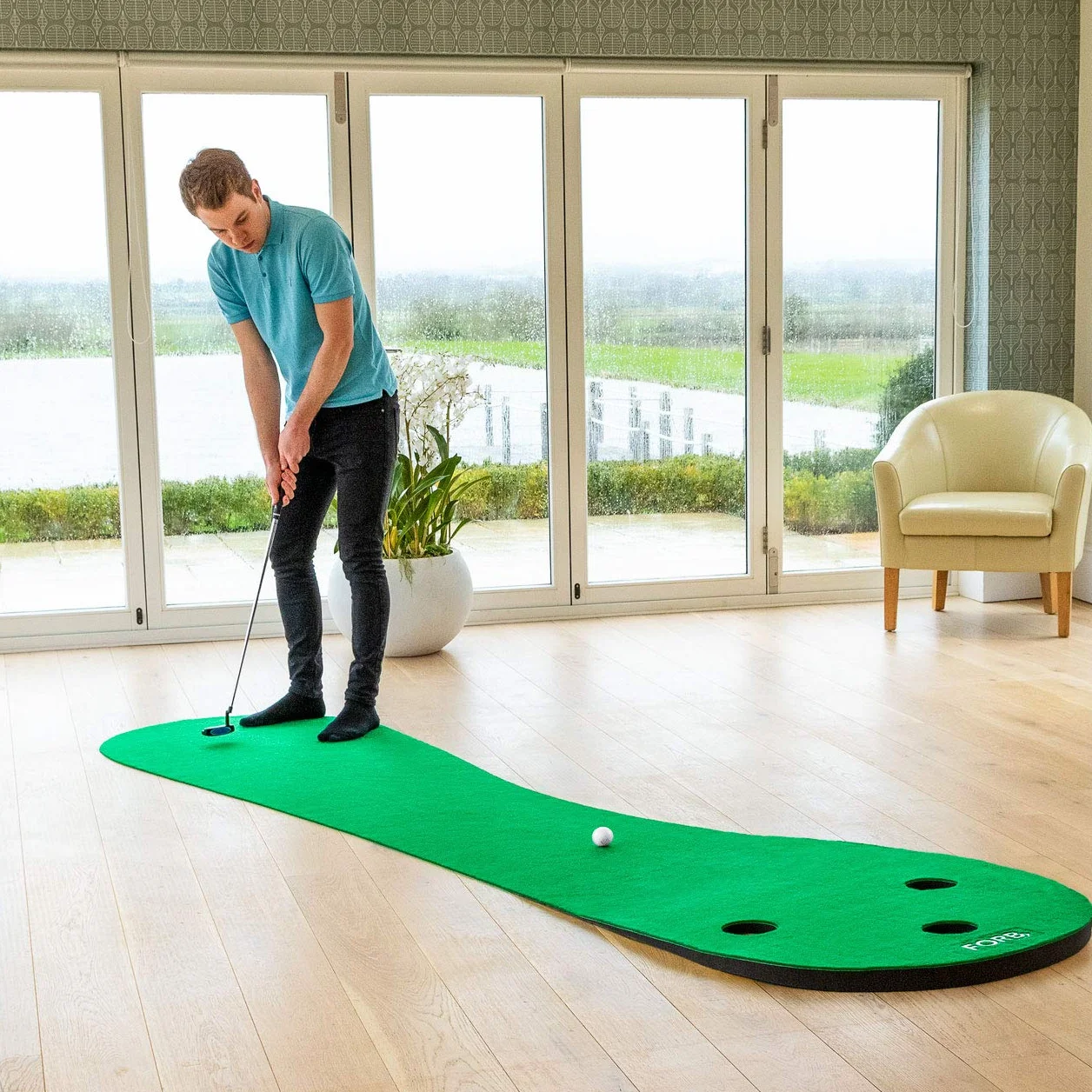FORB Tappetino Putting da Golf per Uso Domestico - 2 Dimensioni Disponibili | Tappetino Professionale per Allenamento in Casa (3 buche) | Attrezzatura da Golf