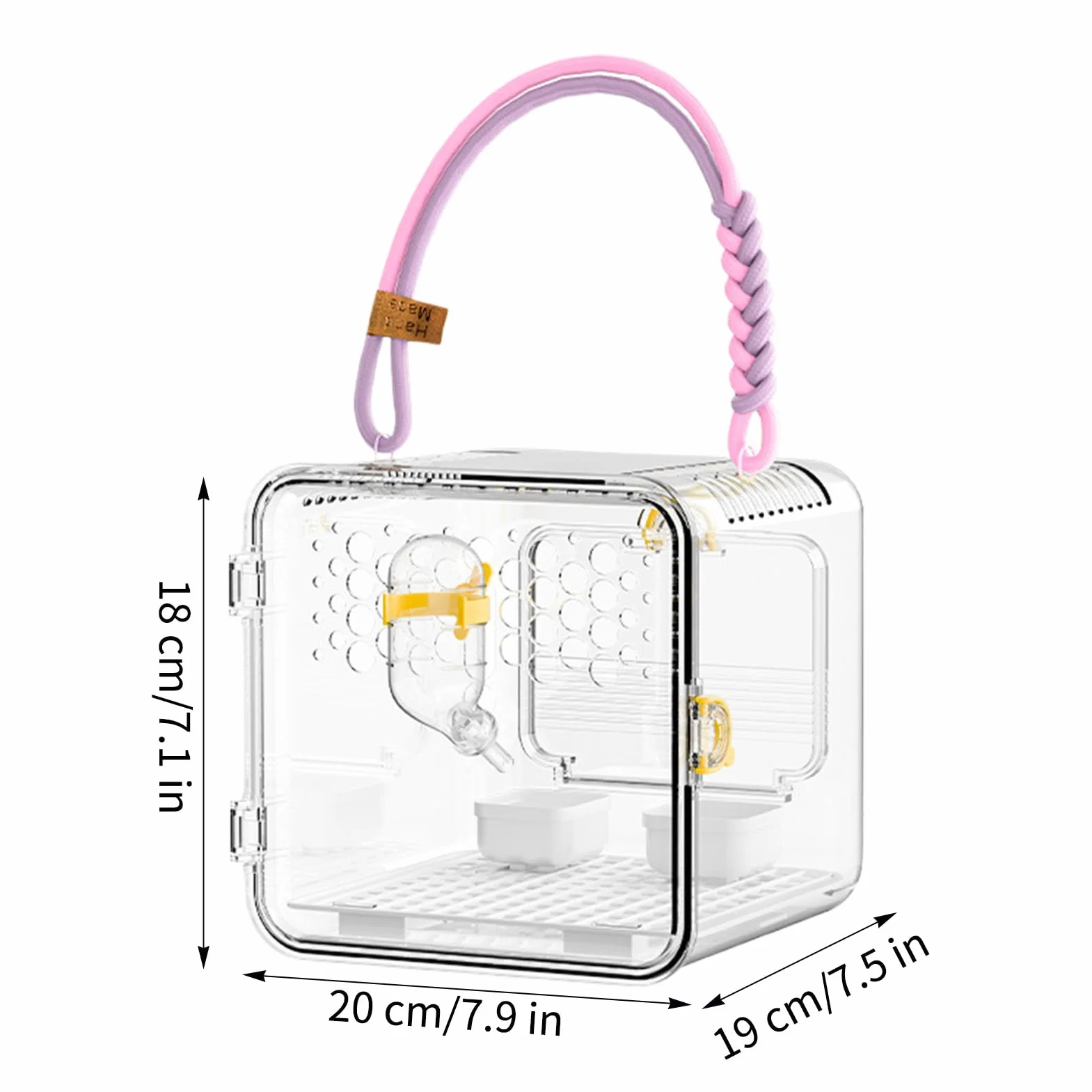 Transparent Bird Carrier - 7.87 Inches Portable Breathable Travel Cage | Nylon PET Parakeet Box For Conures Canaries Cockatiels Hamsters Outdoor Park Trips