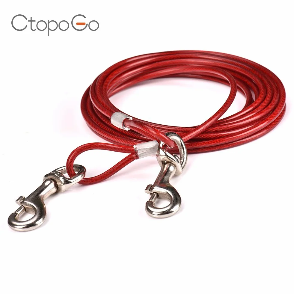 10ft/16ft/33ft Dog Tie out cable, Acciaio inossidabile Pet Dog Tie out cable - Double Head Dog leash campeggio Outdoor tie-out cable for Medium Large Pet Dogs (5m, Rosso)