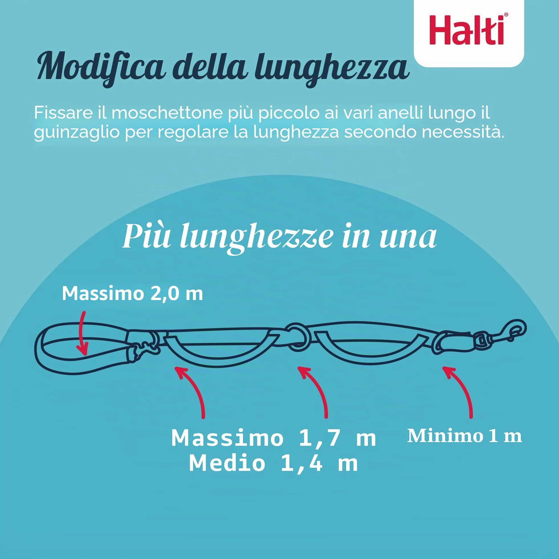 Guinzaglio da controllo HALTI - Guinzaglio multifunzionale a doppia clip e doppia impugnatura, ideale per l’addestramento anti-trazione. Comodo da tenere in mano. Ideale per cuccioli e non (2 metri)