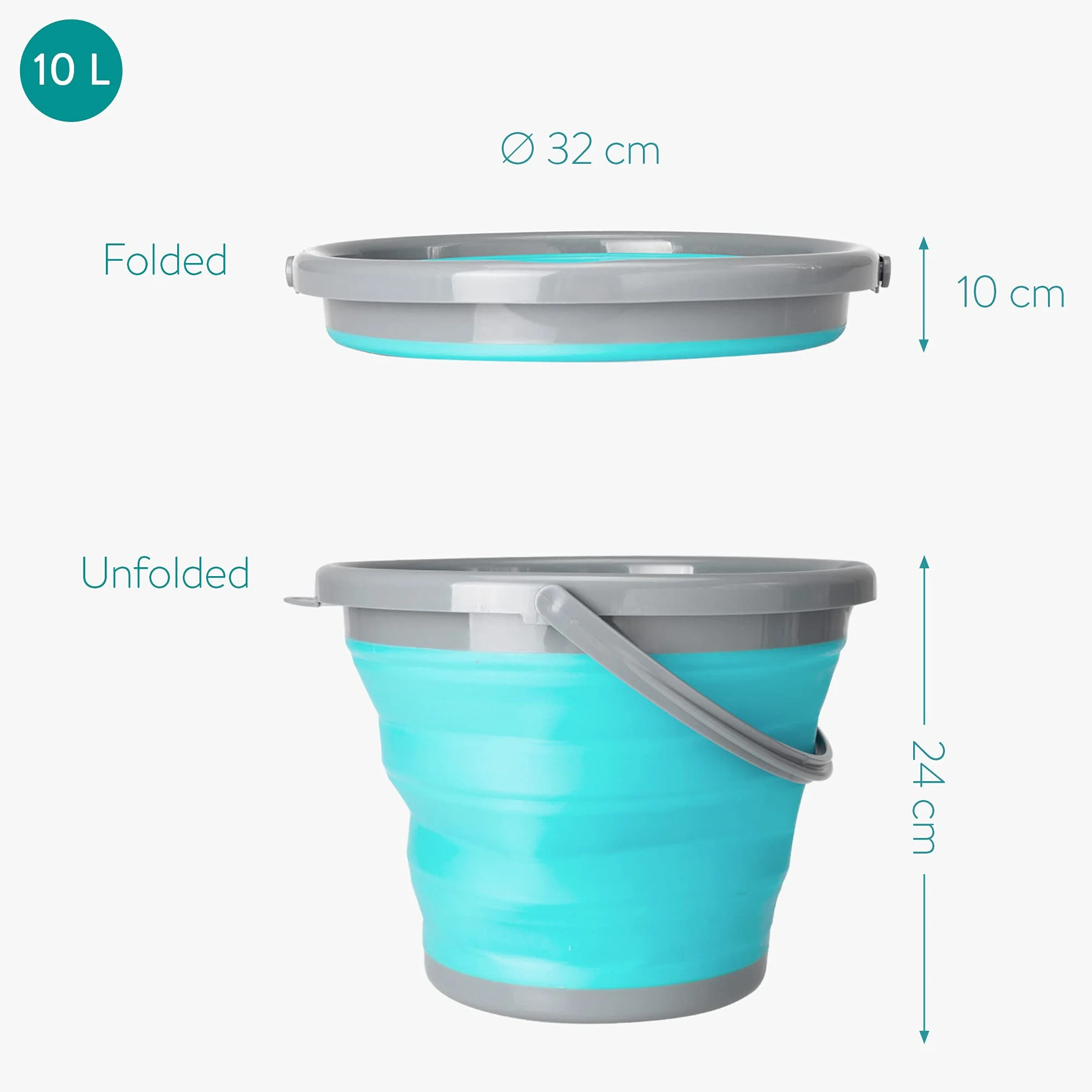 Navaris Secchio Pieghevole 10 Litri Silicone - Secchiello Richiudibile Pulizie Bucato Campeggio Pesca - Secchio Portatile Acqua Azzurro