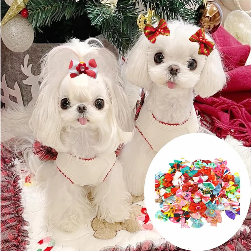 30 Pezzi Fiocchi per Cani con Elastici, vari stili di fiocchi per cani, Dog Bow Stili Multipli Fiocchi per Capelli per Cani Graziosi Accessori per la Toelettatura,accessori per collari per cani
