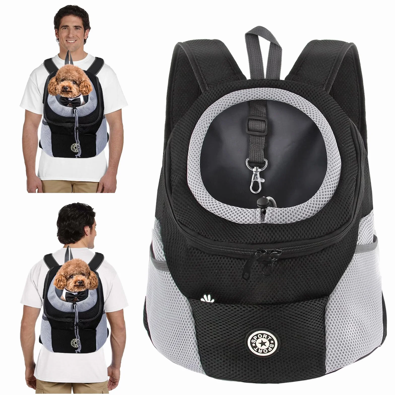 PETCUTE Zaino Trasporto Cane e Cuccioli,Zaino Traspirante per Cani per Animali Domestici,Guinzaglio di Sicurezza,Marsupio per Cani di Piccola Taglia e Gatti,Apertura Regolabile,per Viaggio