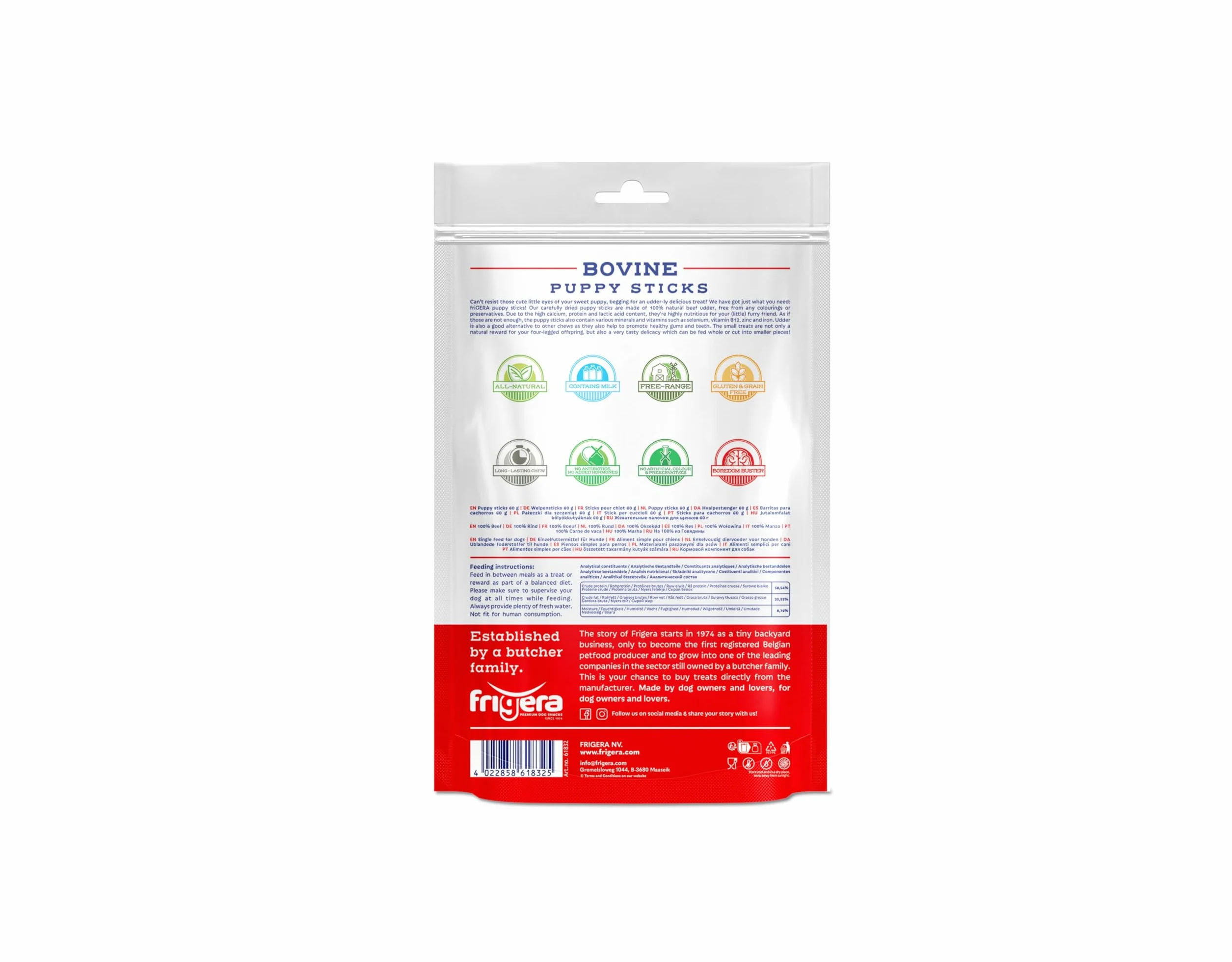Frigera Bacchette per cuccioli, 60 g, naturali, ricchi di proteine, per cuccioli, senza glutine e cereali, snack per cani di alta qualità senza additivi