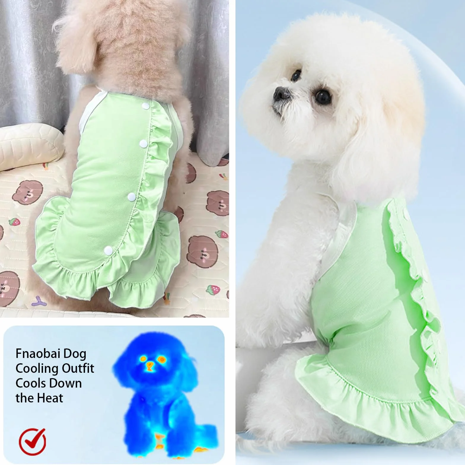 Vestito Rinfrescante per Cani - Top Smanicato Traspirante ad Asciugatura Rapida con Volants, Abbigliamento Estivo per Cani di Taglia Piccola/Media e Gatti