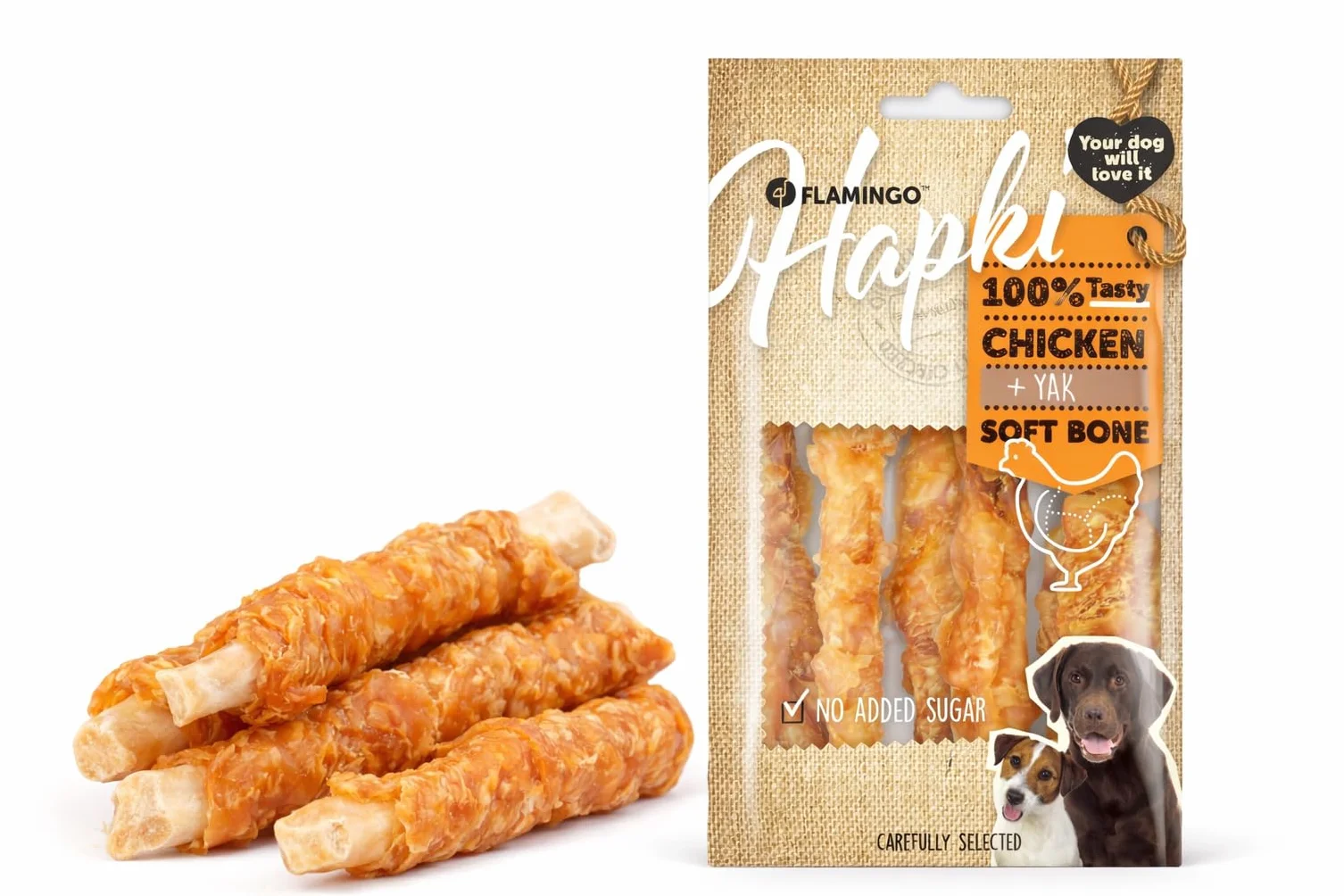 snack per cani - bastoncini per cani - hapki osso - pollo - cura dentale - 100g