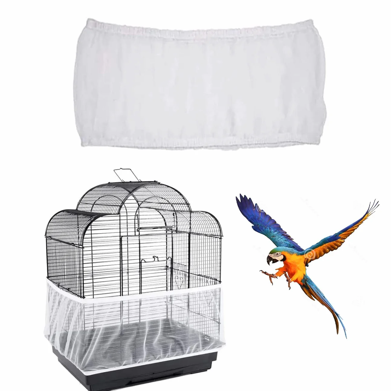 Copertura per Gabbia di Uccelli in Rete di Nylon, Bird Cage Seed Catcher per Uccelli Pappagalli Ventilata e Antipolvere, Per Gabbie Circonferenza di 140-220 cm