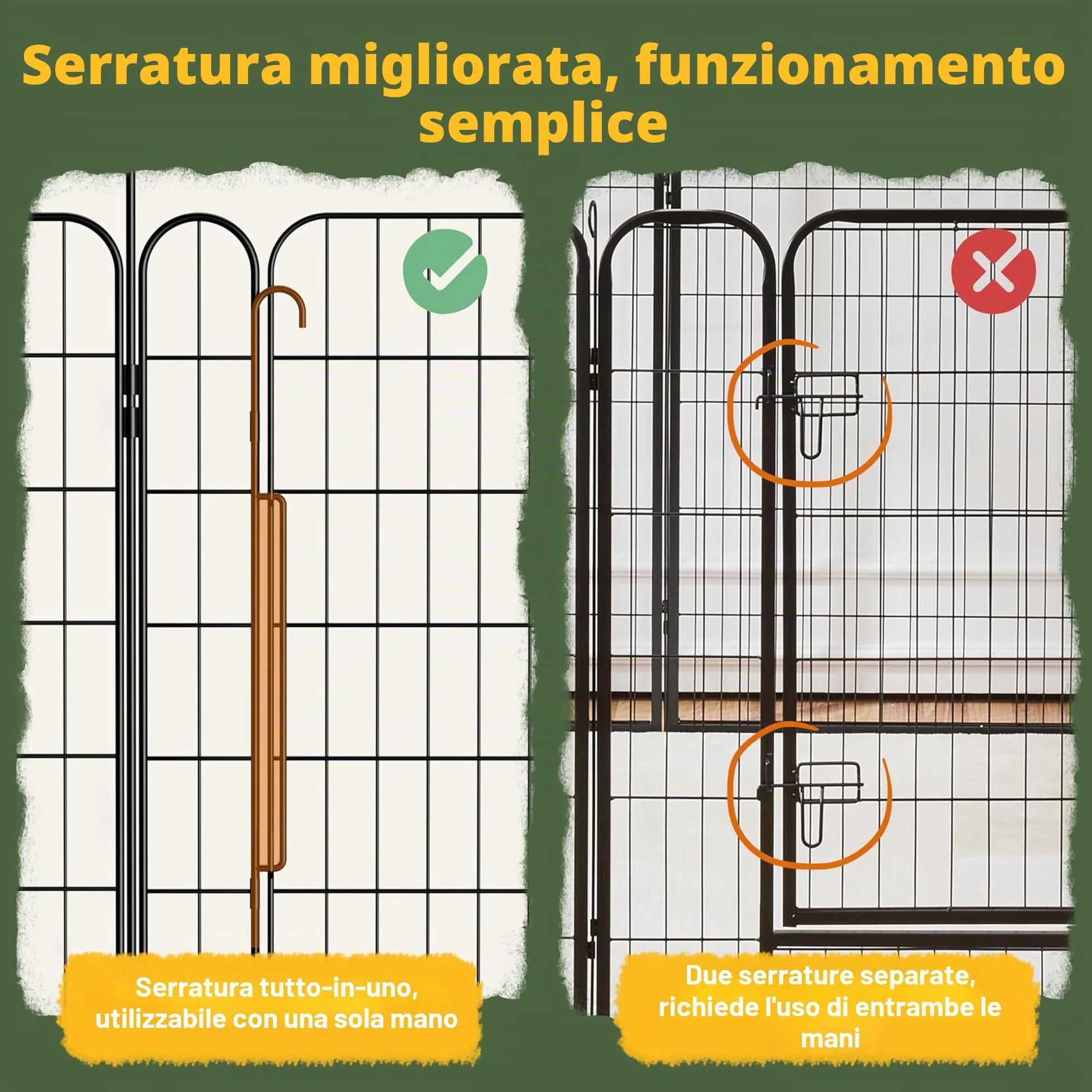Yaheetech Recinto per Animali Domestici in Acciaio Pieghevole 8 Pannelli Altezza 60 cm con Porta per Cani Gatti Conigli