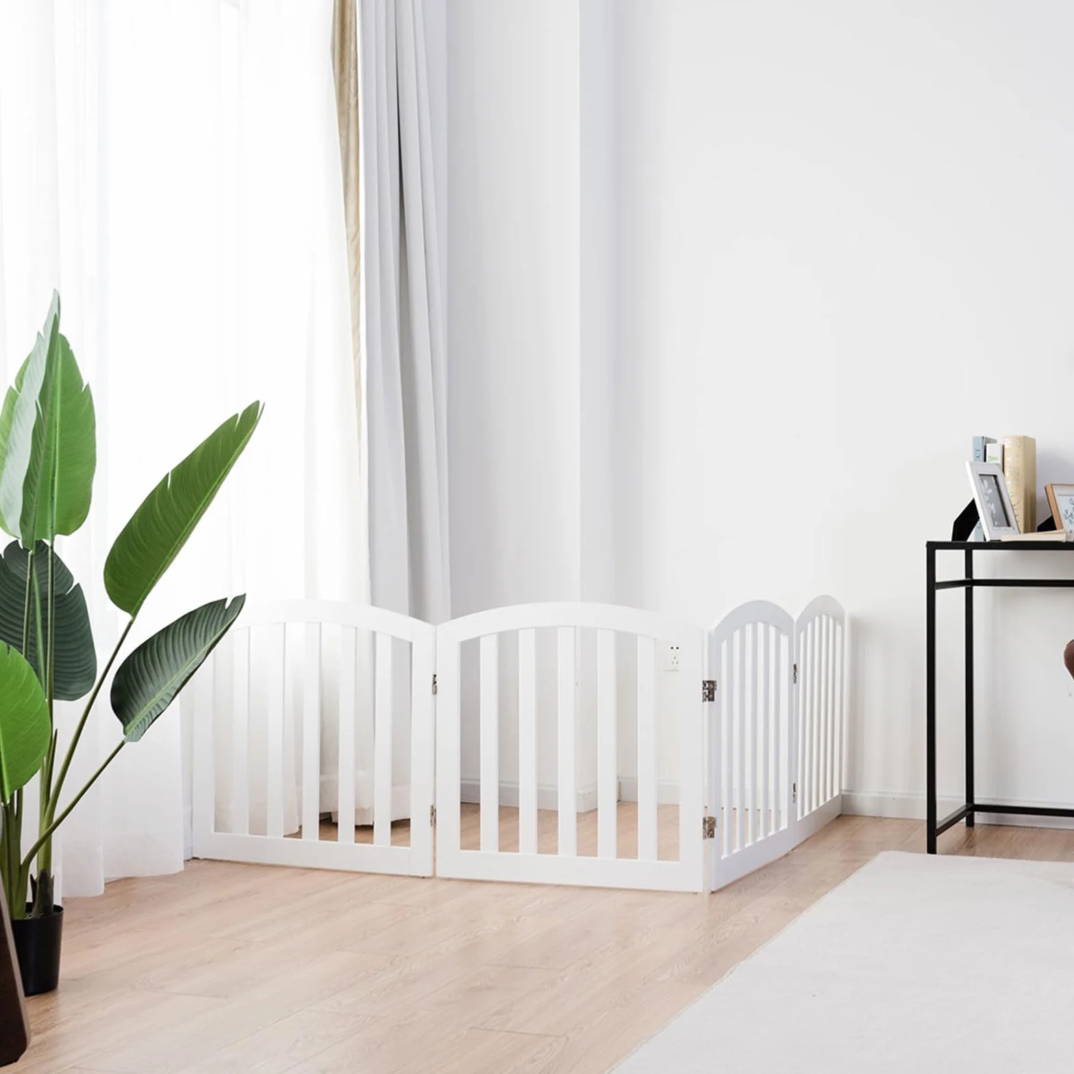 COSTWAY Cancelletto per Cani Pieghevole in Legno 4 Ante 246 x 61 cm Bianco