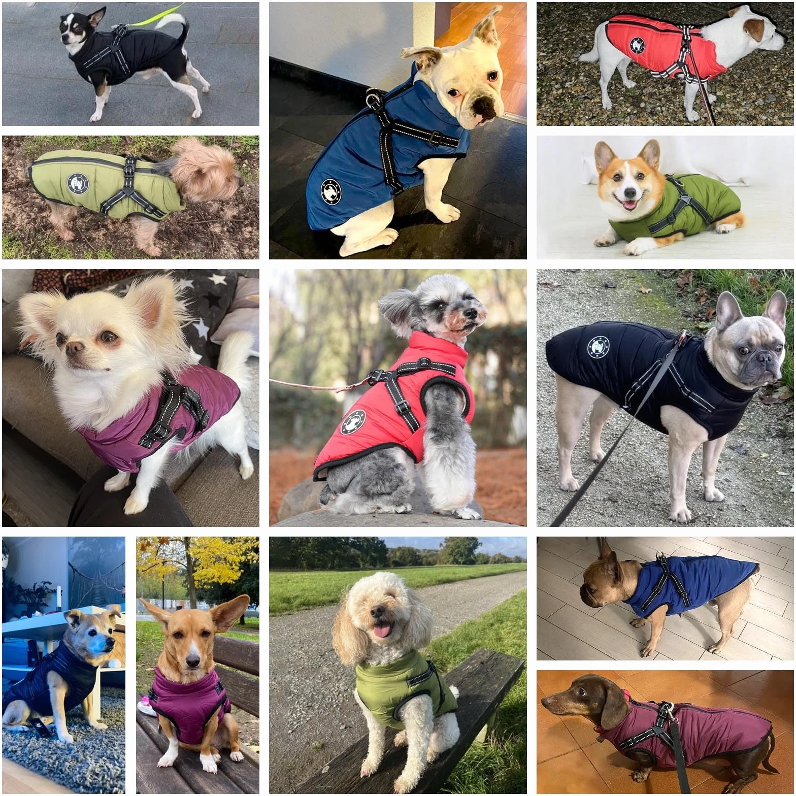 Cappotti per cani impermeabili con imbracatura Lavabili in lavatrice Design a strisce riflettenti
