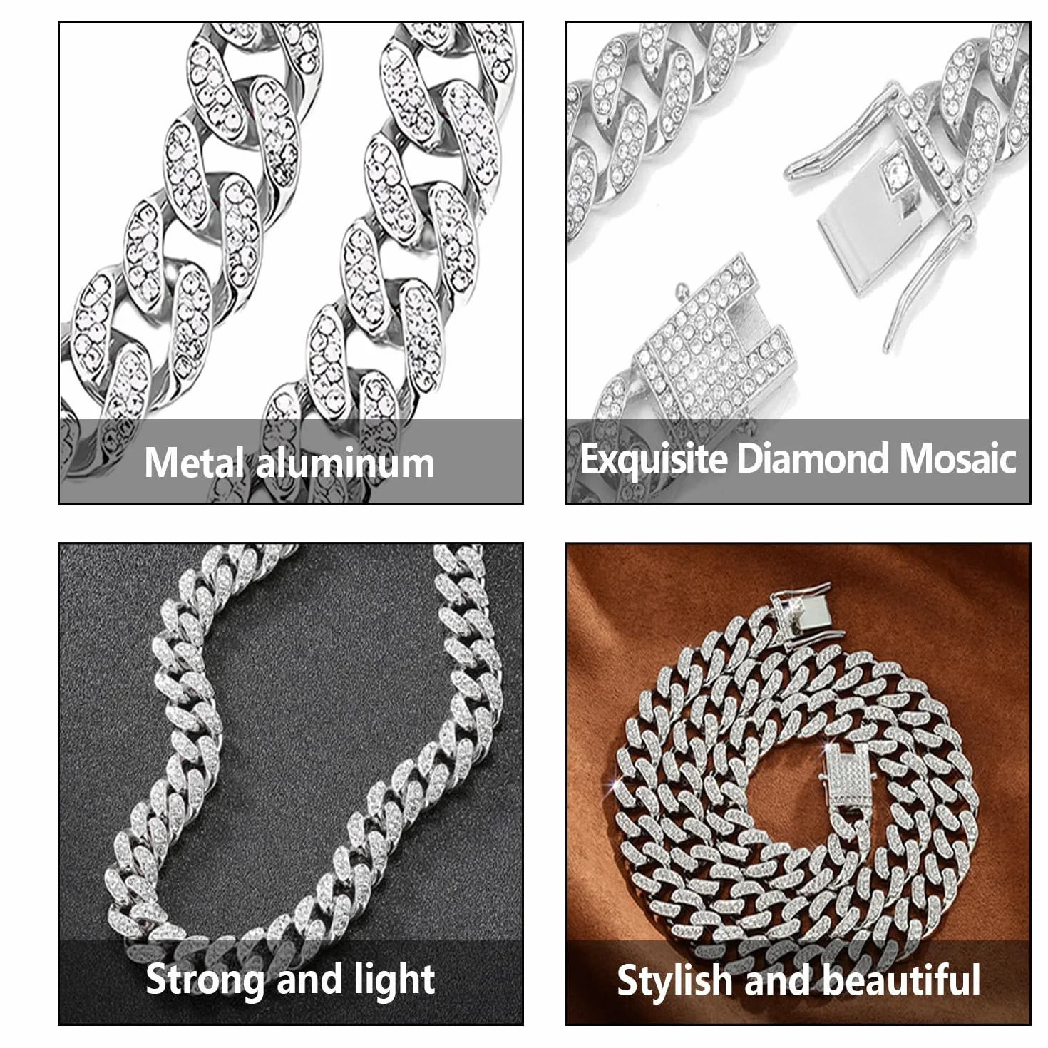 Collana con Catena Cubana in Zircone da 8 Pollici per Cuccioli, Collare con Diamante per Cane