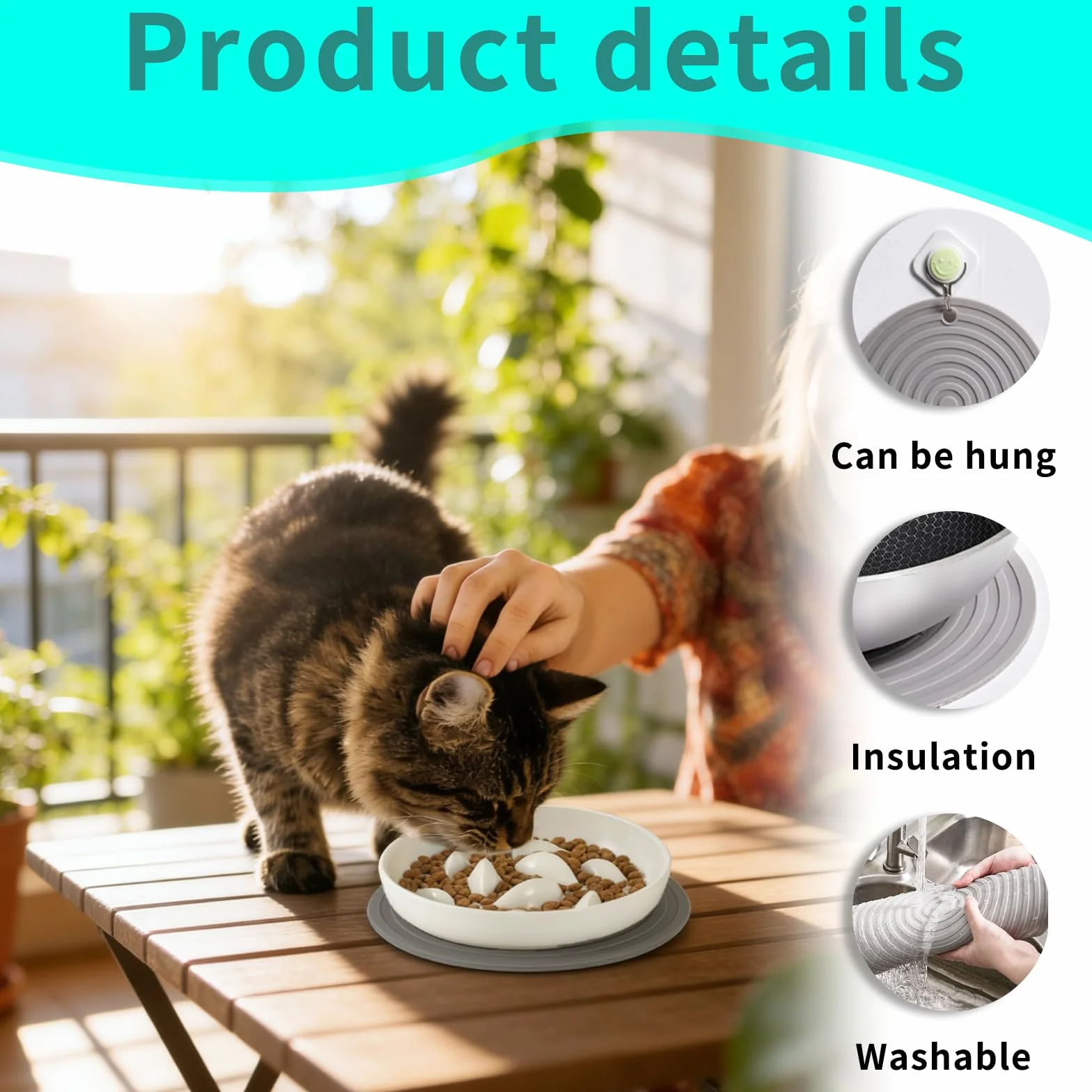 Tappetino Sottociotola per Cani e Gatti, Set 3 Pezzi in Silicone Antiscivolo Impermeabile, 2 x 16 cm e 1 x 18 cm, Base per Ciotole Cibo Acqua, Protezione Pavimento per Casa Viaggio e Campeggio