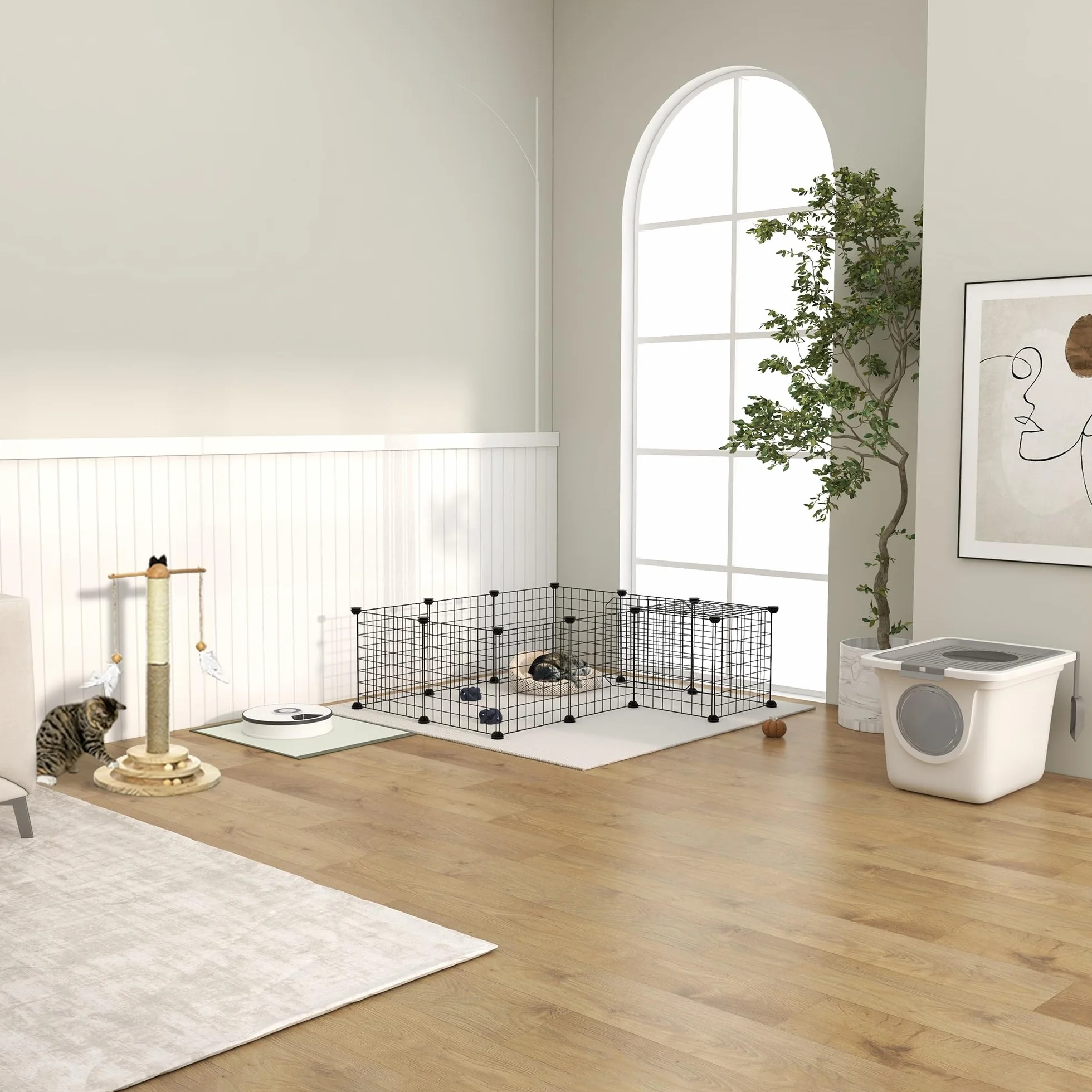 PawHut Recinto in Metallo per Piccoli Animali Domestici con 36 Pannelli di Metallo da Montare Secondo Forma e Configurazione che Preferisci e con Porta