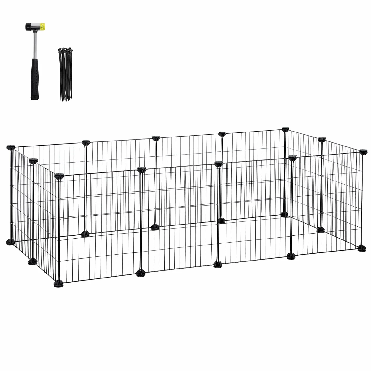 SONGMICS Recinto per Animali di Piccola Taglia, Recinzione Personalizzabile per Criceti, Conigli, Rete in Metello, Include Martelletto e Fascette, per Uso Interno, Nero LPI01H