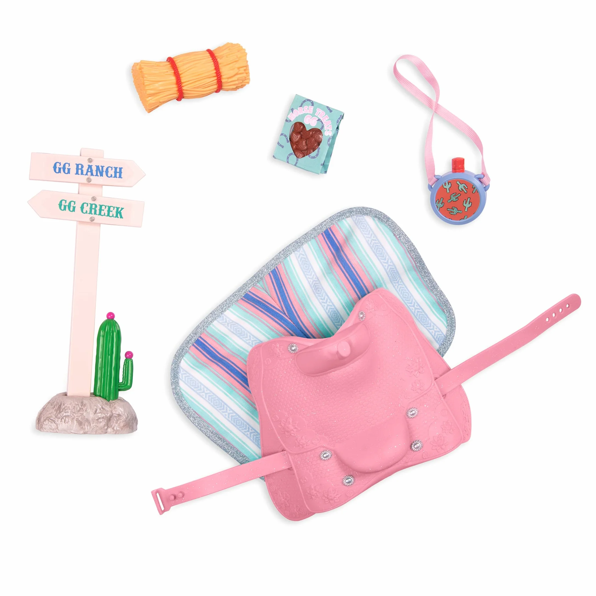 Glitter Girls - Set da equitazione GG Trail - Set di percorsi equestri - Accessori per bambole da 14 pollici - Sella, coperta, mensa - Segni di percorso e bocconcini per cavalli - 3 anni +
