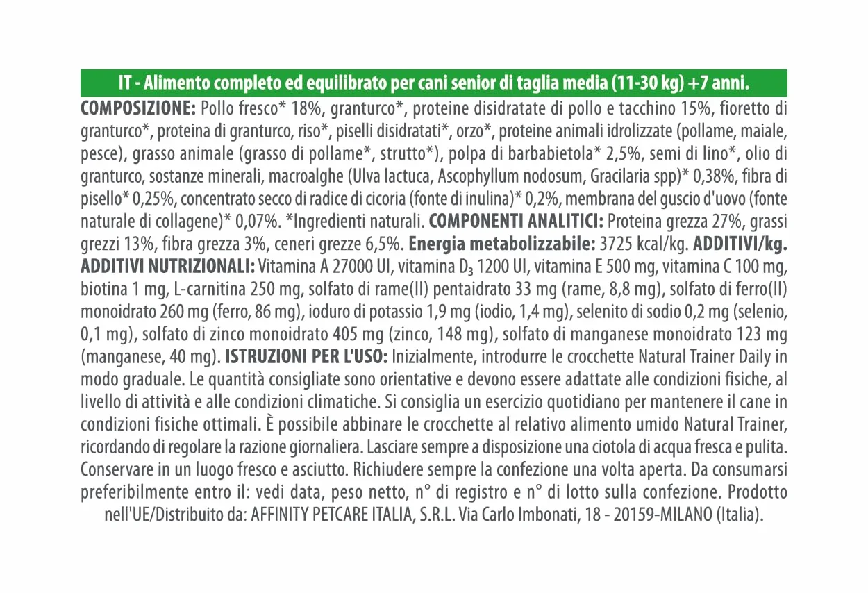 Natural Trainer Medium Maturity Cibo per Cani Mature con Pollo 12kg