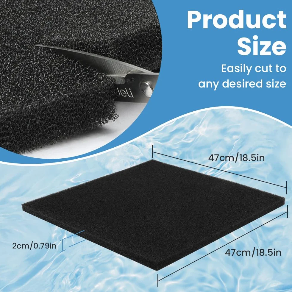 Spugna Filtrante Nero Pori Medi 50x50x2cm 35PPI Schiuma per Acquario