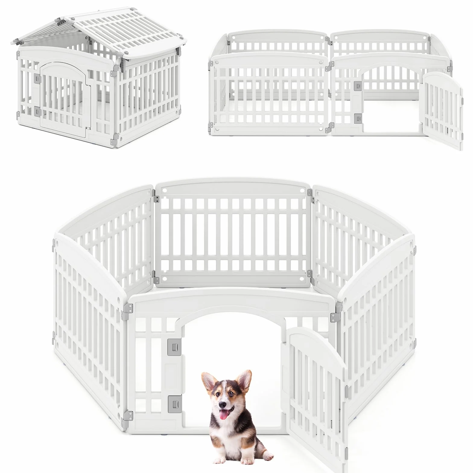 COSTWAY Recinto per Cani da Interno ed Esterno, Recinzione per Animali Domesti Pieghevole a 6 Pannelli 60 cm per Cani Medi e Piccoli con Porta di Bloccaggio Sicura, 172 x 87 x 60 cm