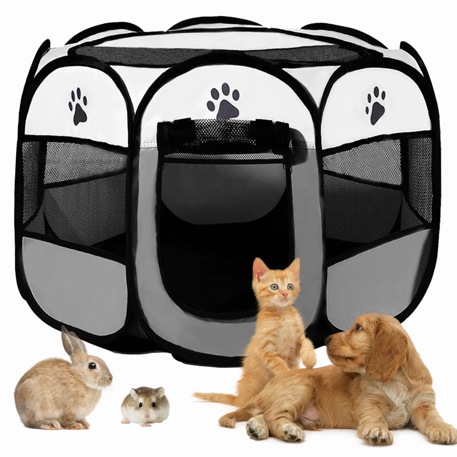 box per cuccioli, 91 x 91 x 58 cm, pieghevole, per casa, recinto per gatti, conigli, interni ed esterni, colore: grigio