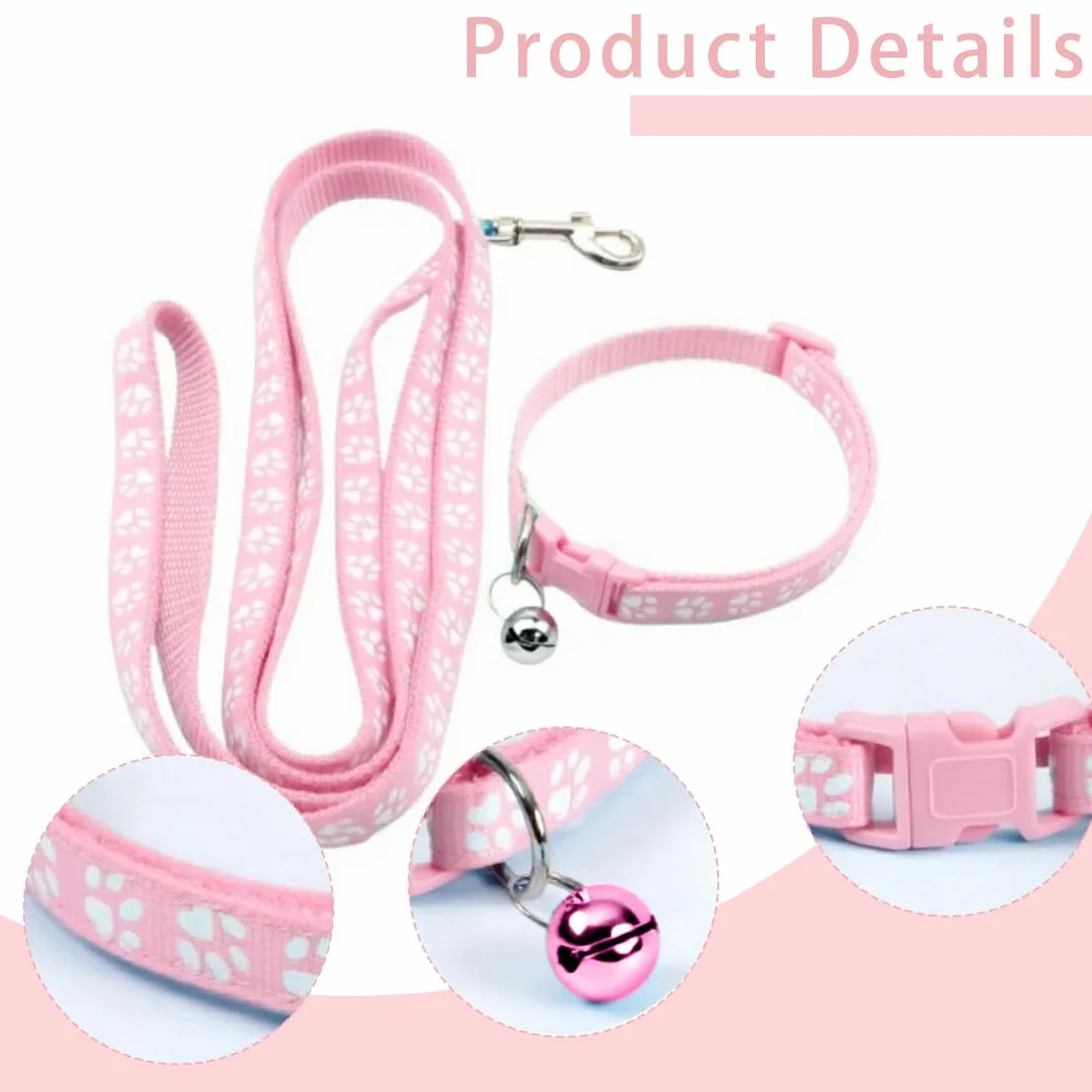 Collare Cane,collari e guinzaglio,Guinzaglio per Cani, regolabile per cani e gatti, con guinzaglio a sgancio rapido con fibbia per cani di piccola taglia e gatti cuccioli (rosa)