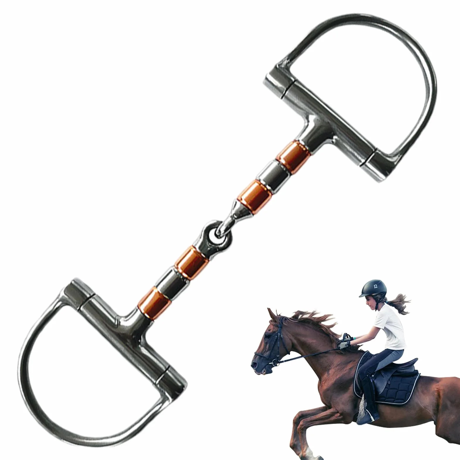 Morso per cavallo con anello a D | Morso per cavallo con bocca a rullo in rame - Morso per cavallo a snodo singolo, filetto con anello a D per forniture equestri