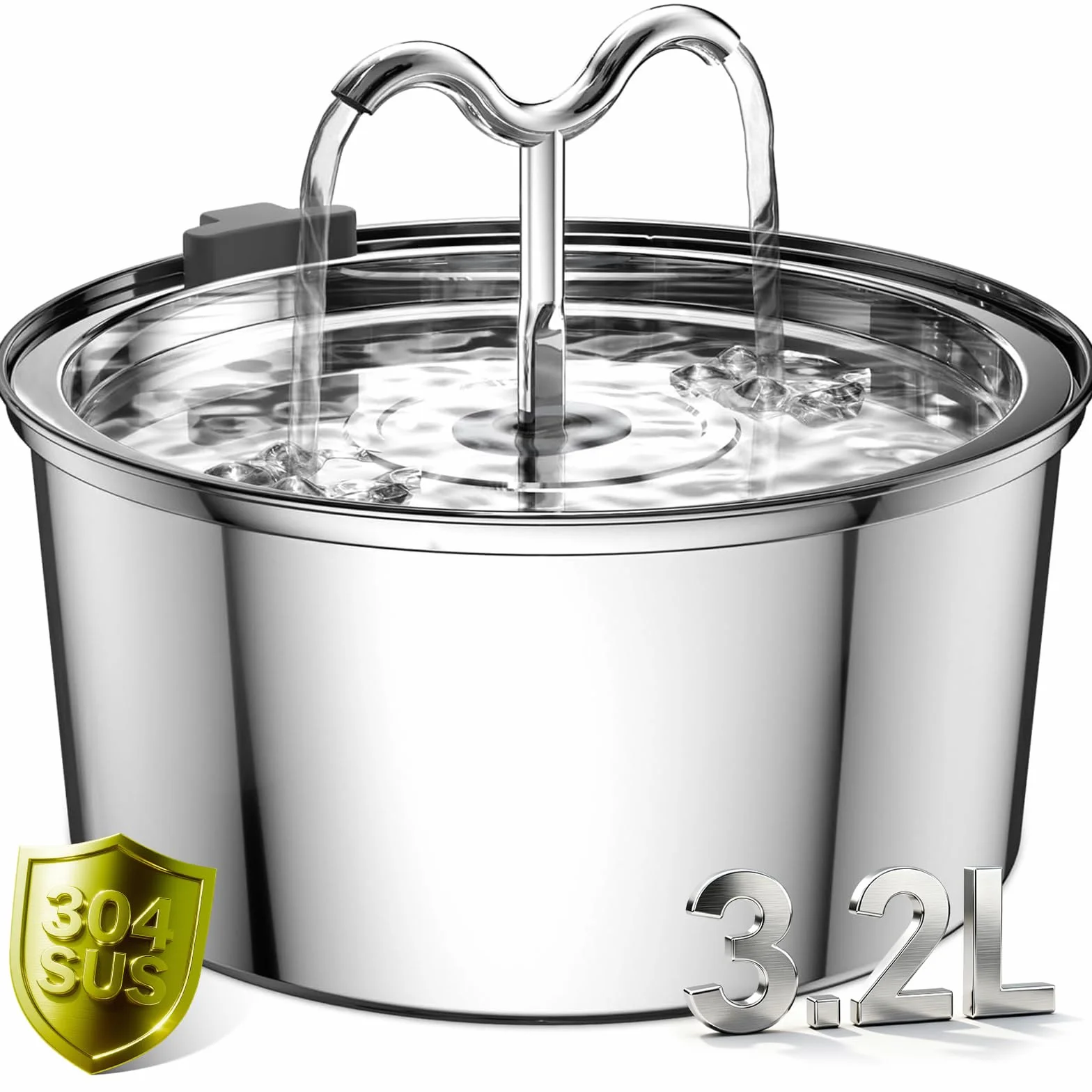 DOOOB Fontanella per Gatti, 3.2L Fontana per Gatti, Automatico Fontanella Gatto Acciaio con Pompa Ultra Silenziosa, Fontana per gatti acciaio inox con 1 Filtro e 1 Spugna