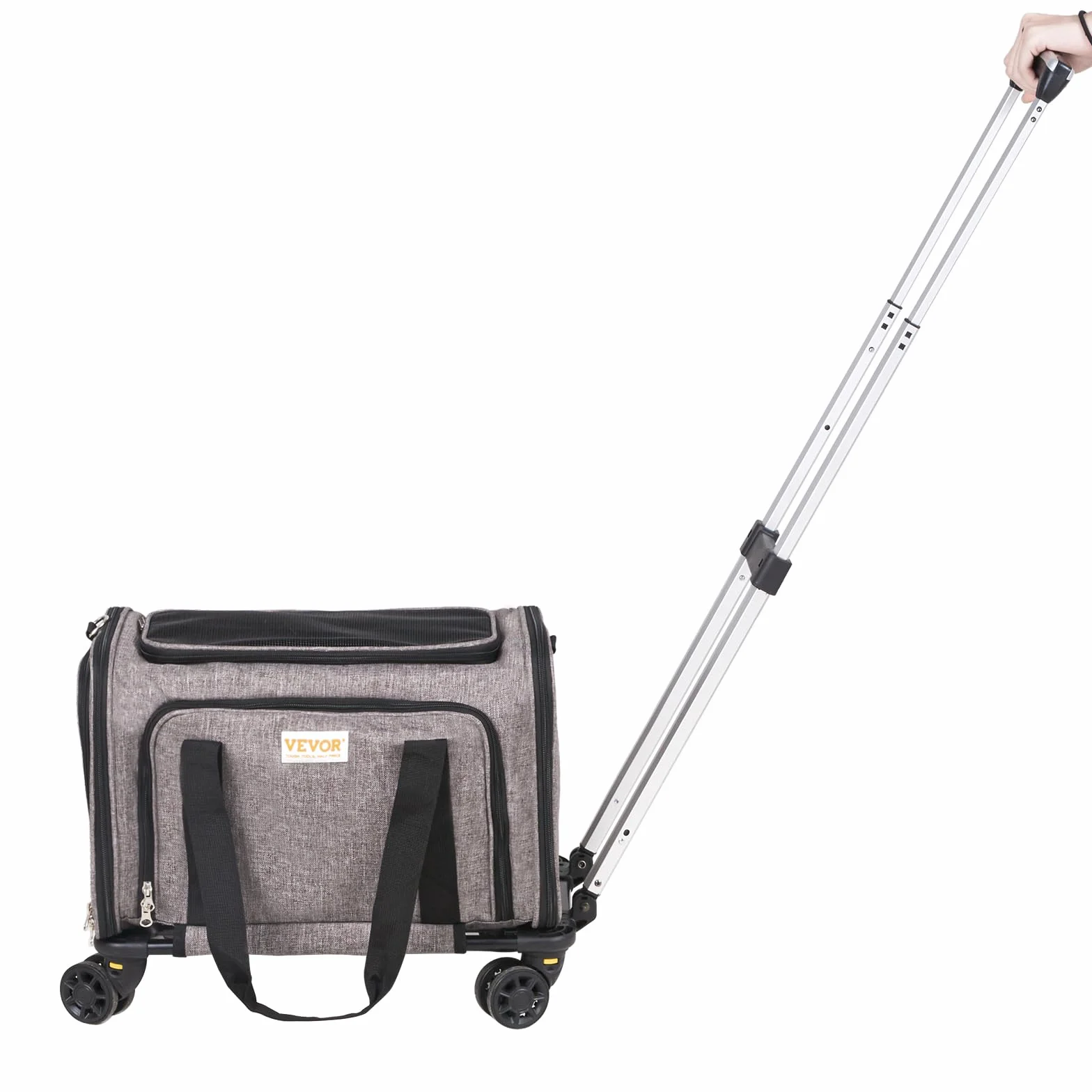 VEVOR Trasportino per Cani e Gatti Approvato dalla Compagnia Aerea, Carico Massimo 11,3 kg Borsa per Animali Domestici con Maniglia Telescopica con Ruote, Tessuto Oxford 600D, Cerniera Autobloccante