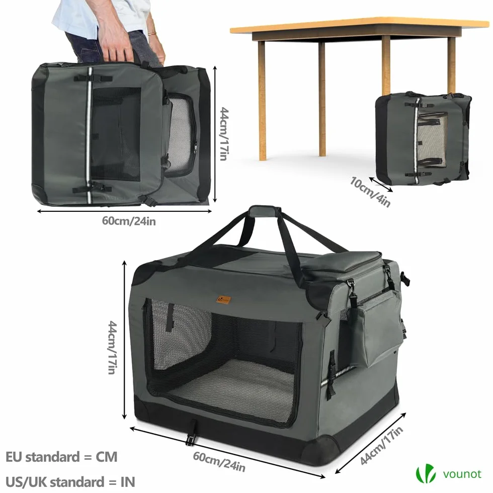 VOUNOT® Trasportino per Cani Gatti Borsa da Trasporto Pieghevole 60x44x44cm Grigio