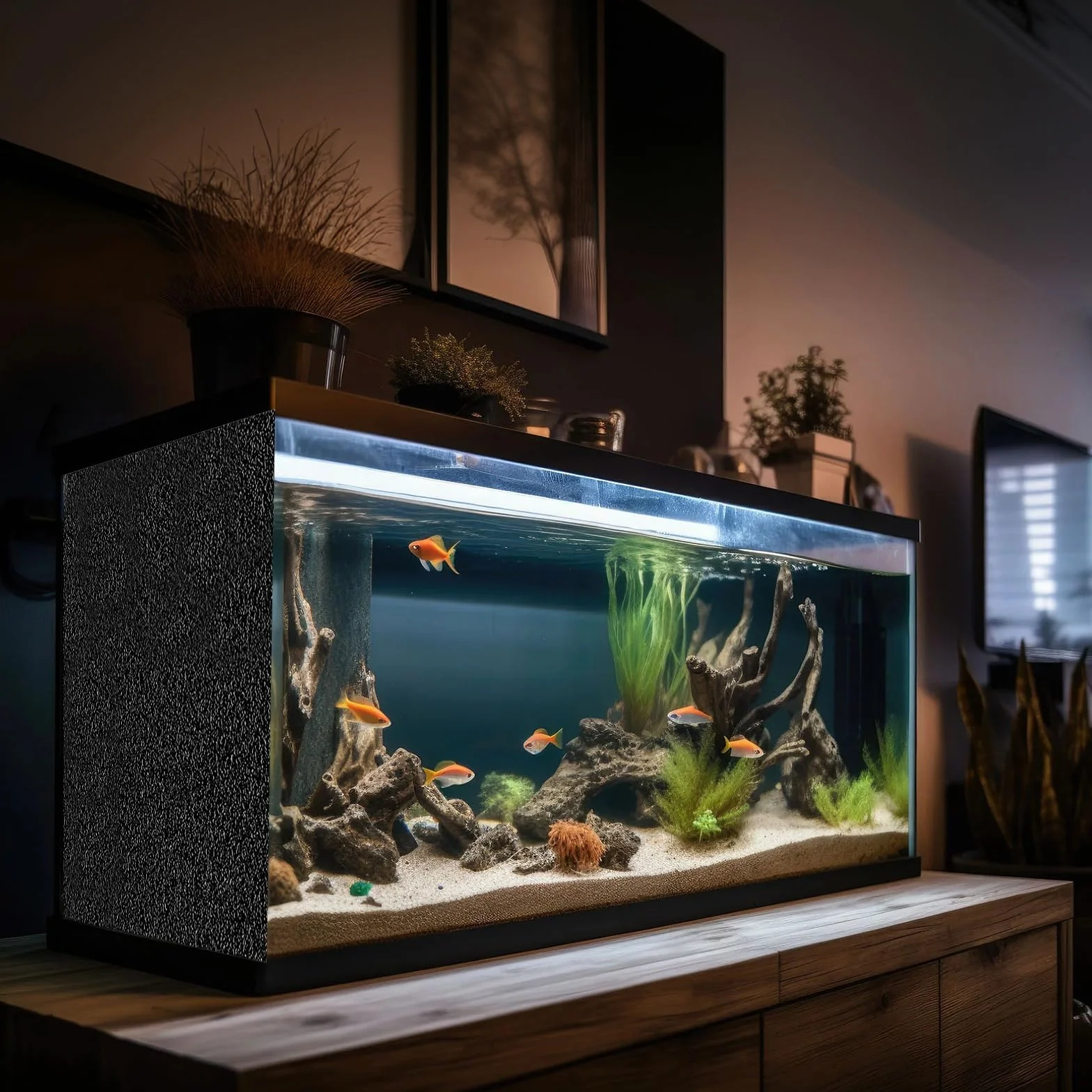 Adesivo Statico Sfondo Acquario Nero Generico, 200 x 40 cm Pesce Serbatoio Poster Statico, Fondale Marino Acqua Erba Sfondo Decorazione Pittura Adesivo in PVC