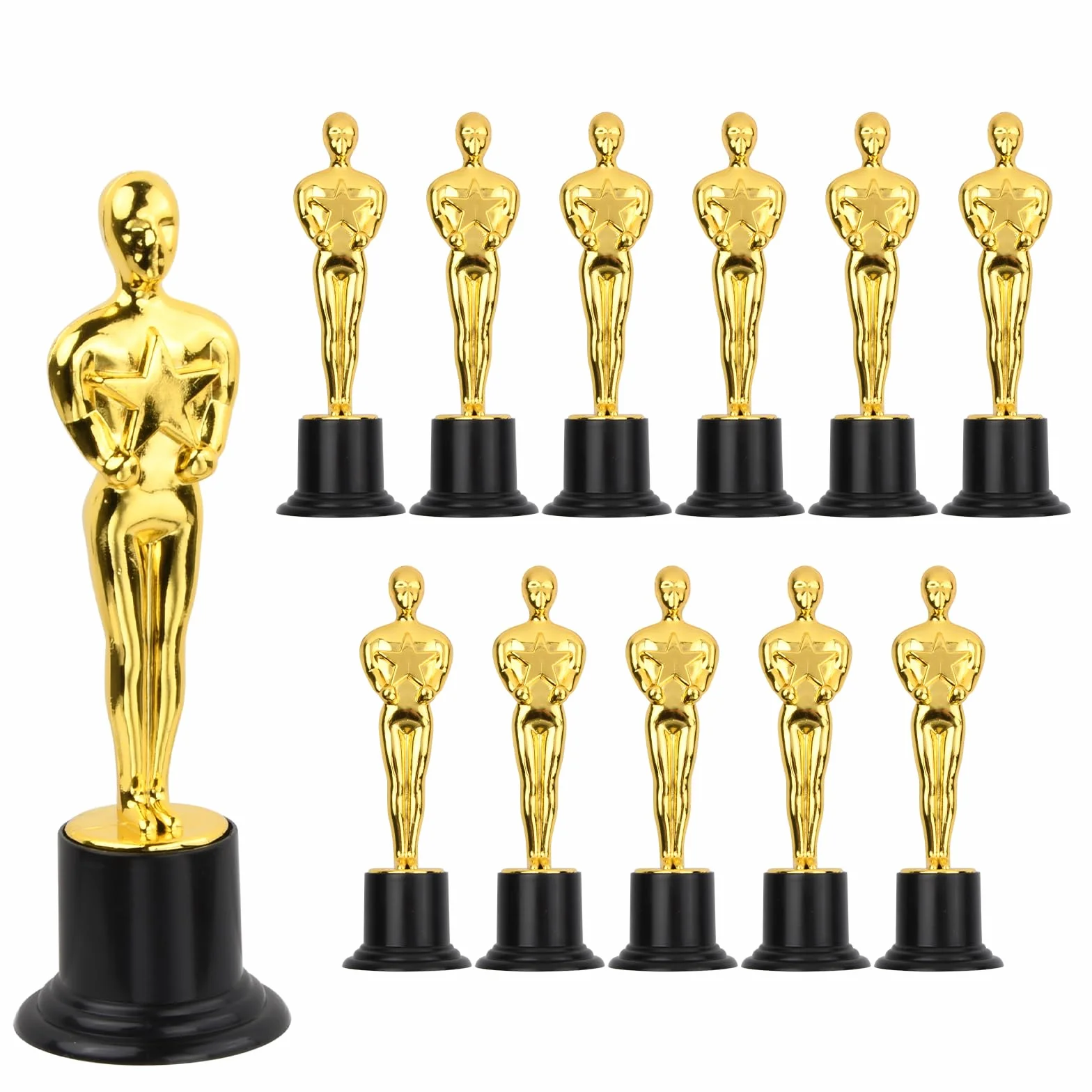 Set 12 Mini Trofei Bambini, 15,2 cm Trofeo Oro in Plastica con Stella, Premio per Asilo Scuola Primaria Competizioni Sport Spettacoli Diploma