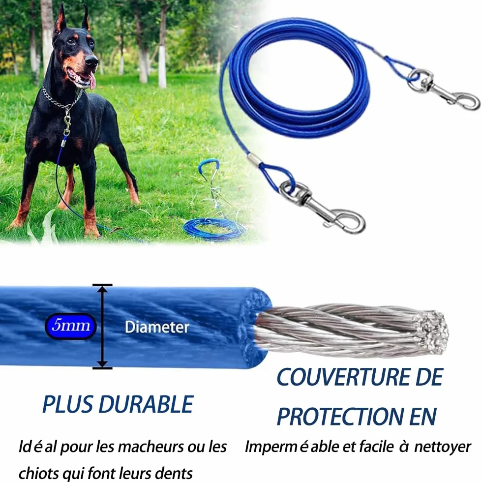 Cavo di fissaggio per cani 300 cm per cani forti | Cavo da corsa robusto per cani fino a 250 libbre | Linea di corsa per cani per esterni, cortile e campeggio