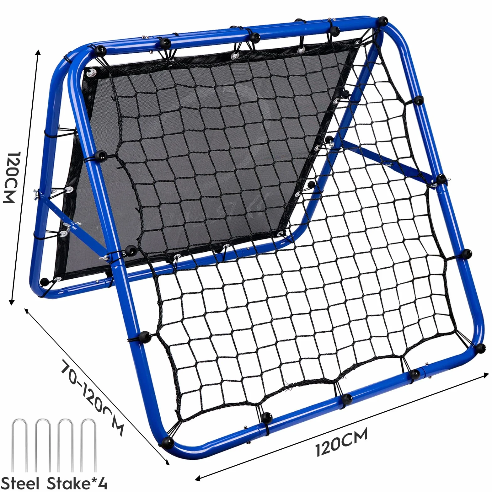 Rimbalzo Calcio - Rete Rebounder regolabile su entrambi i lati con obiettivo per calcio, baseball, tennis, rugby - Rete da allenamento con robusto telaio in acciaio - 80/100/120 cm