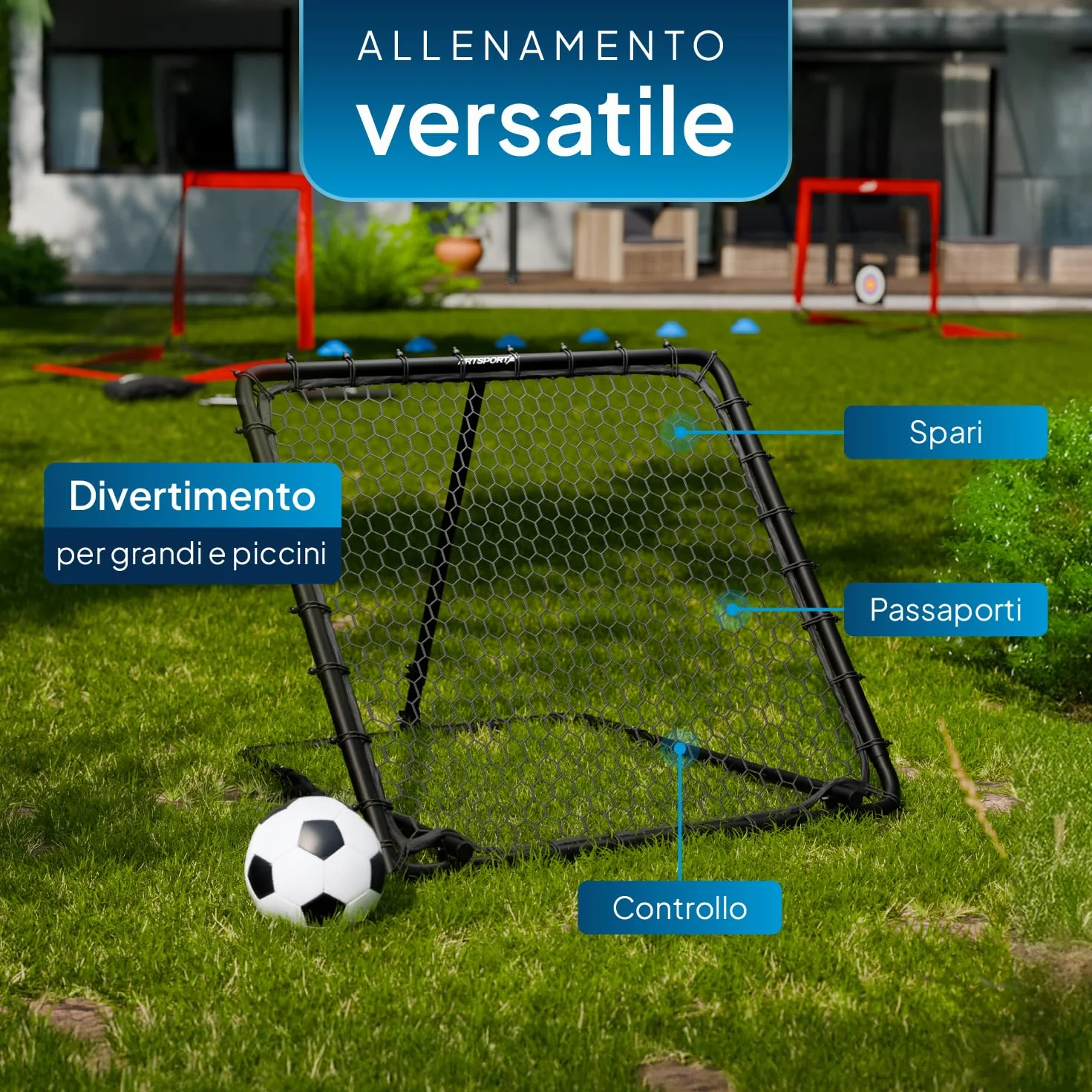 ArtSport Rimbalzatore di Calcio Power Pass - Telaio Regolabile e Stabile - Facile da Riporre - Allenamento Calcio in Spazi Ridotti