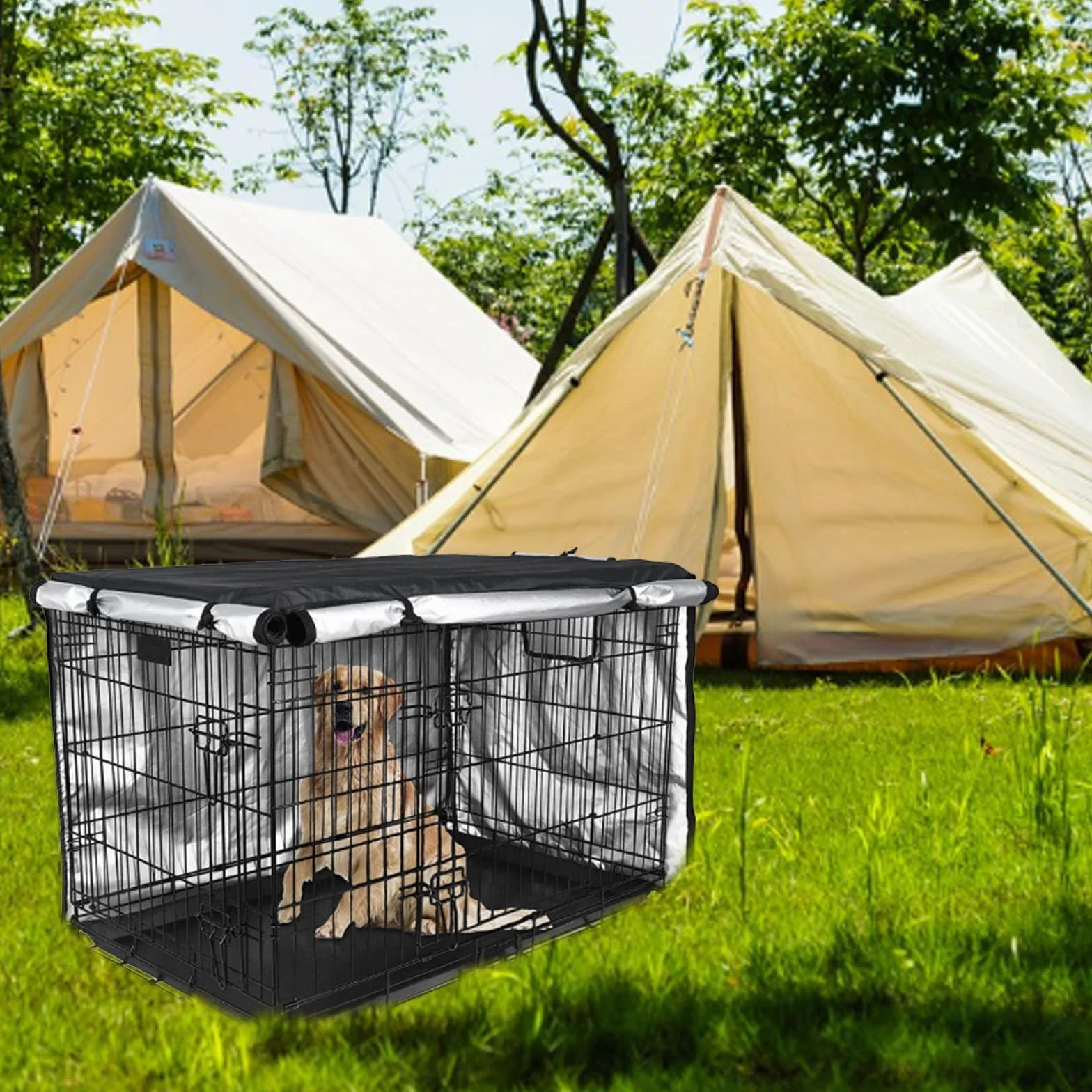 Nero Copertura Per Gabbia Per Cani 48x30x33in Impermeabile Antivento Pieghevole