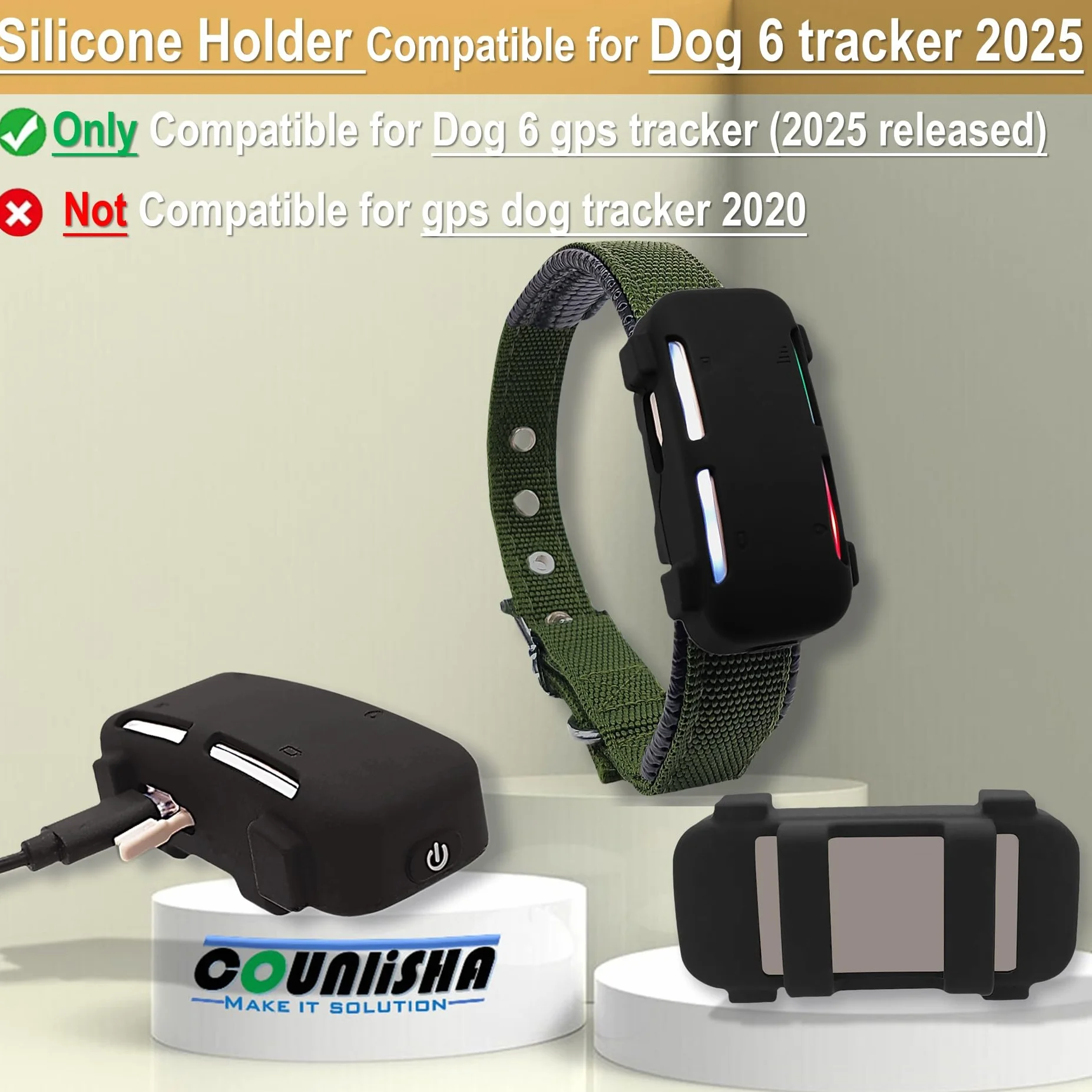 Supporto in silicone compatibile con Tractive GPS Tracker (versione 2025) per collare Dog6 Tag, copertura in gomma resistente, custodia sicura con cinturino (2 pacchetti, nero)