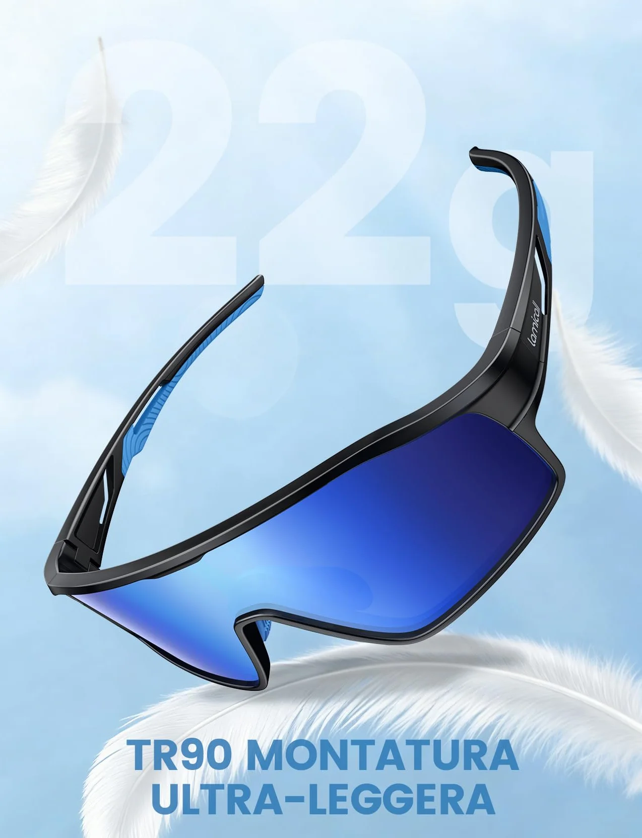 Lamicall Polarizzati Occhiali Ciclismo per Bambini - [22g Ultraleggero] UV400 Protezione, Materiale-TR90, Occhiali da Sole Sportivi con Naselli Regolabili, Occhiali Bambini per Corsa/Ciclismo/Baseball