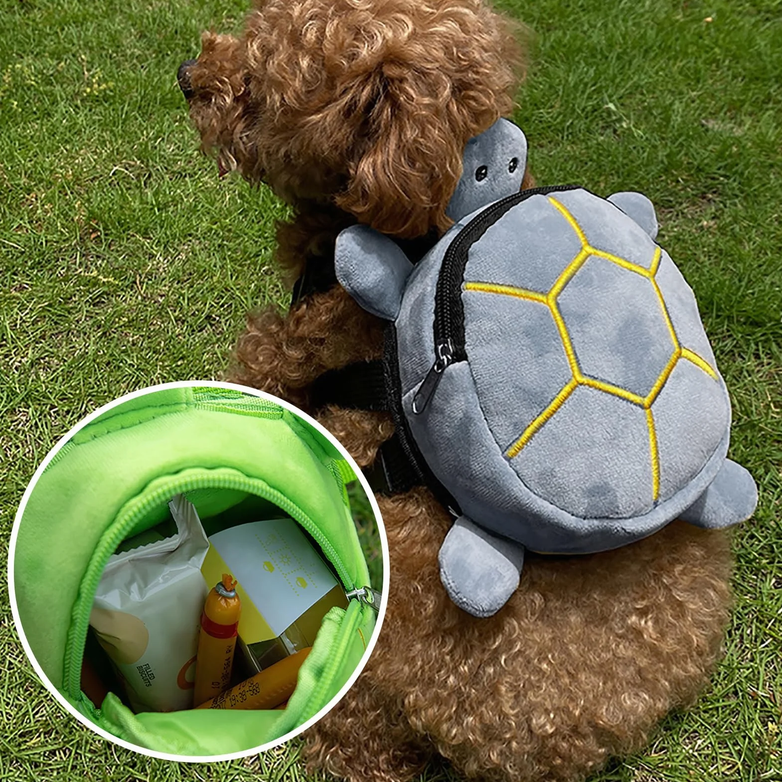 Zaino con imbracatura per cani a forma di tartaruga carino, regolabile, borsa da sella per cuccioli, impermeabile, indossabile da solo, con cerniera, forma creativa, chiusura a cerniera, lunga