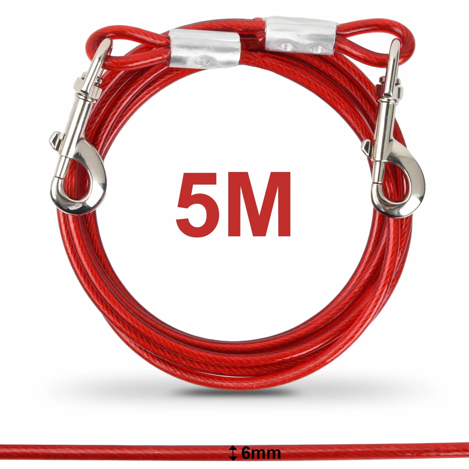5 m Guinzaglio per Cani Grande Media Piccola, Cavo Acciaio Inossidabile 6 mm, Fino a 250kg, Lungo Cavo Legare Cane Gatto, Resistente Cavo Animali Domestici Campeggio Giardino, PVC Coated (5m, Bianco)