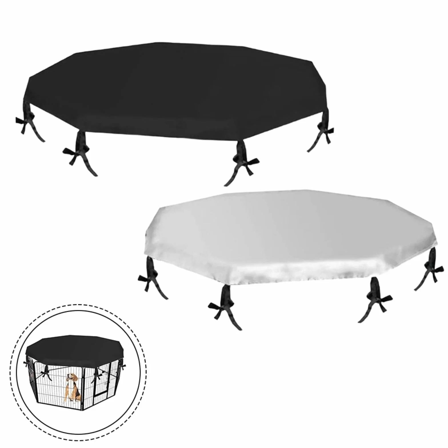 Copertura per box per cani a 8 pannelli, protezione solare e pioggia, regolabile (argento)