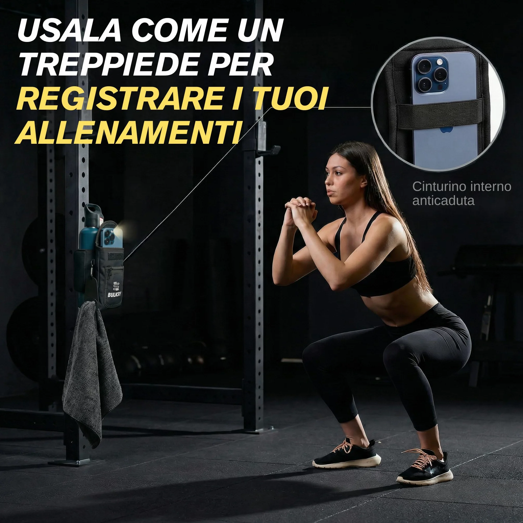 Borsa Magnetica per Accessori Palestra con Porta Borraccia e Tasca Smartphone - Adatta a Bottiglie 1L & 1,5L