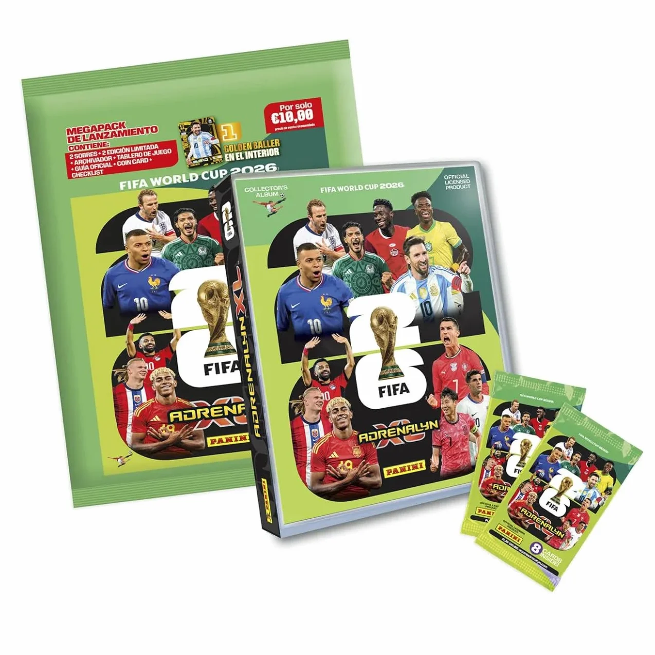 Album Adrenalyn XL World 2026 Megapack Lancio FIFA World Cup 2026 con carte da calcio raccoglitore e buste Panini