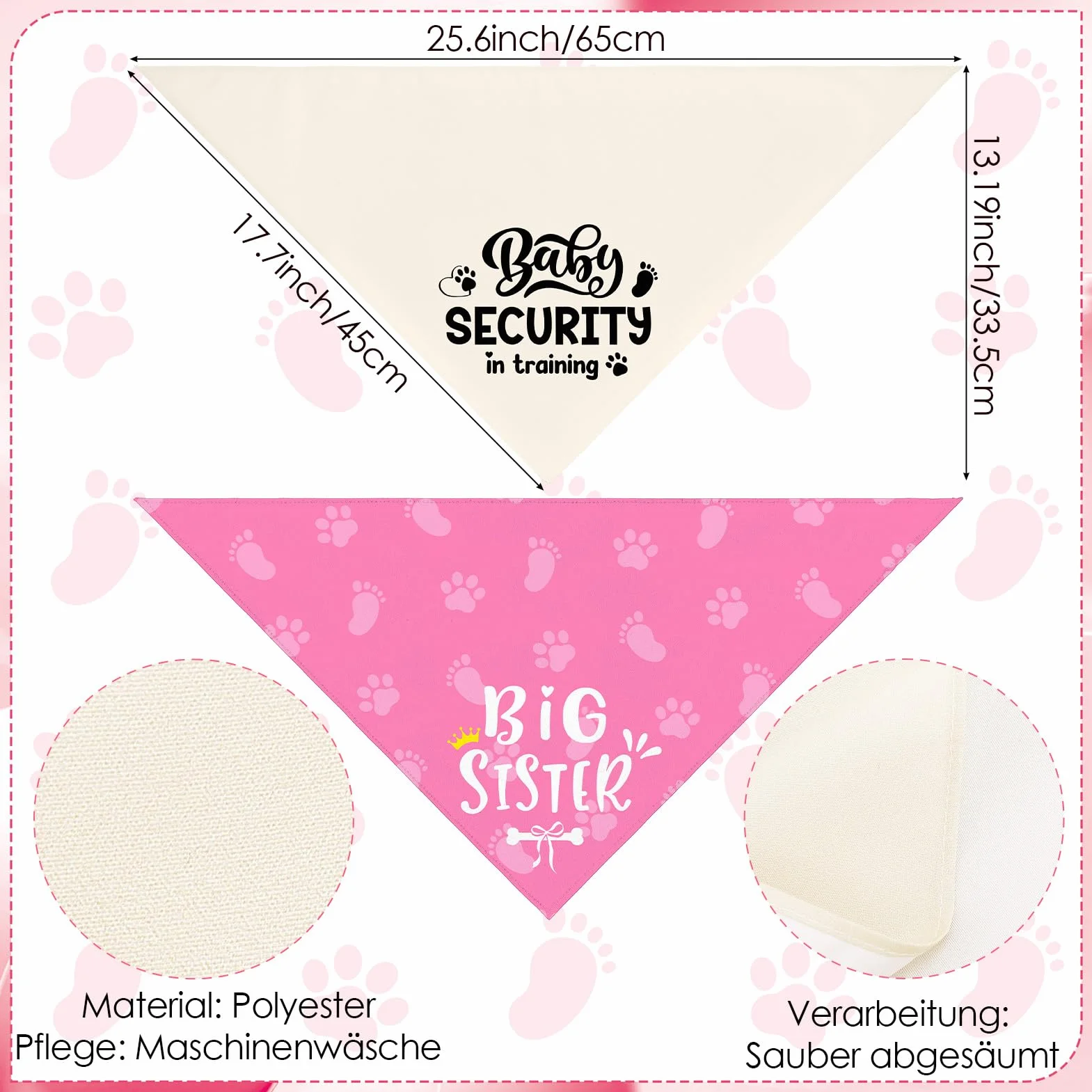 Fazzoletti da collo per cani piccola media grande taglia, set 2, rosa beige